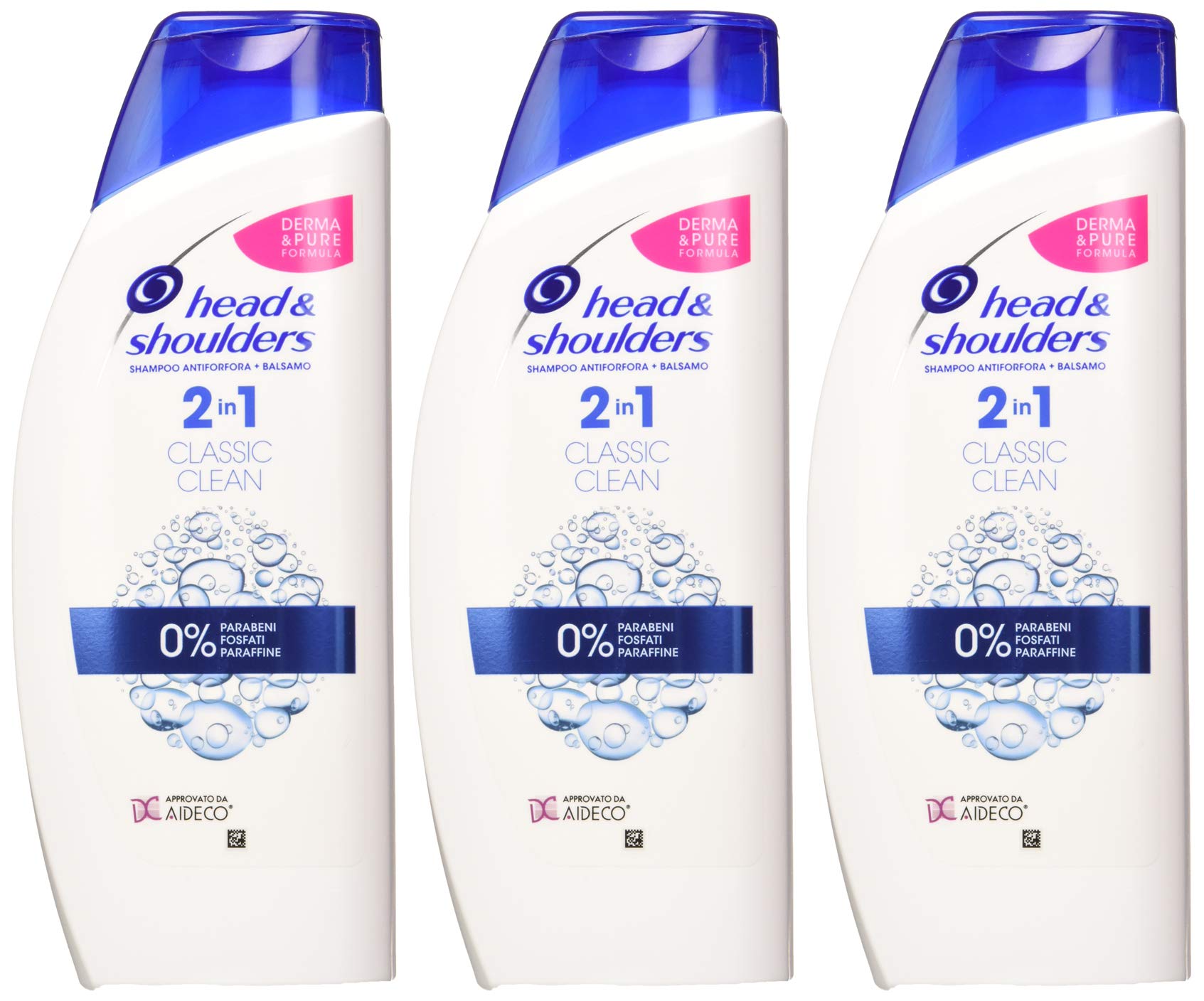 Head & Shoulders Champú anticaspa Classic Clean 2 en 1, champú y acondicionador, paquete de 3 unidades de 540 ml, para cabello graso, sin parabenos, hasta 72 horas de protección