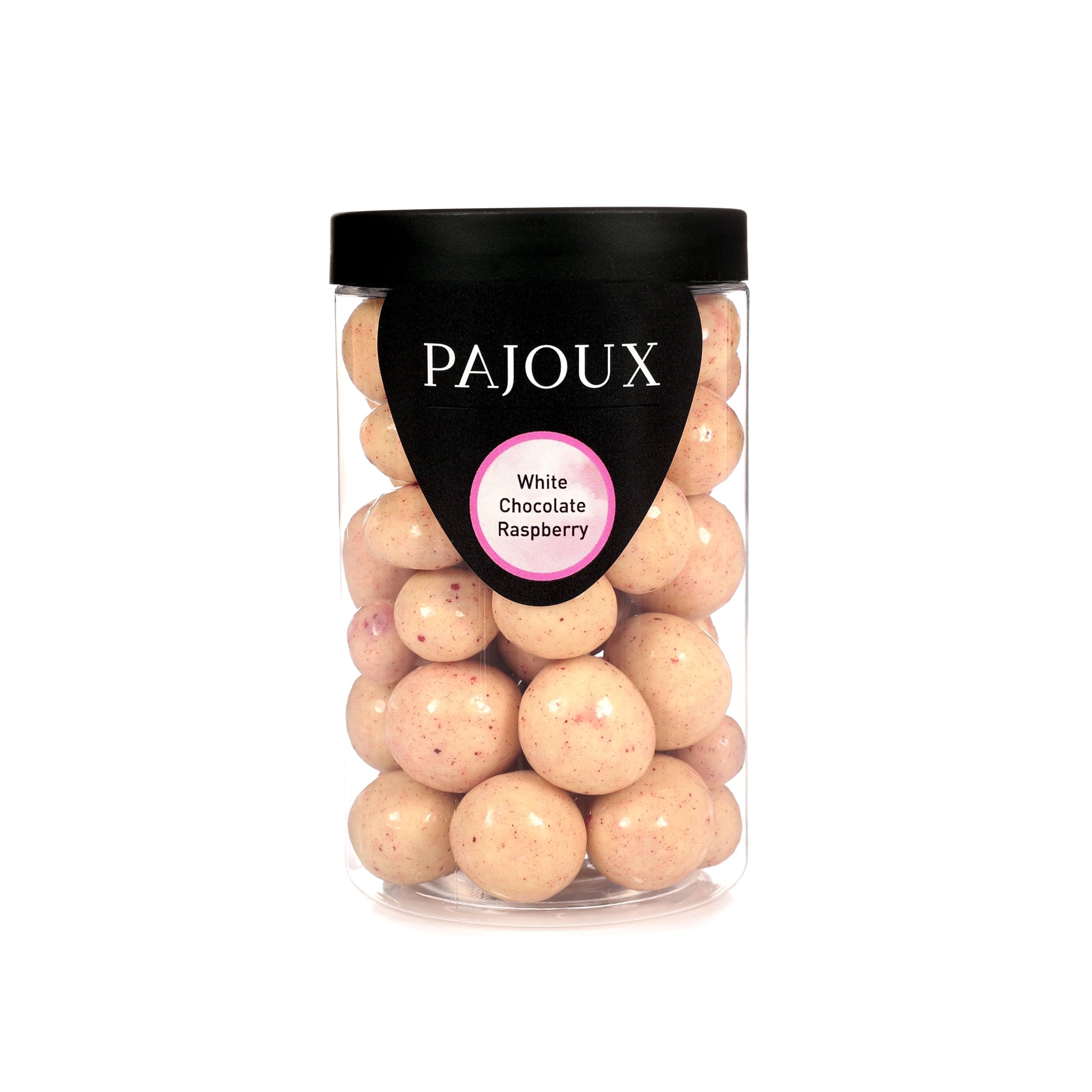 Pajoux White Chocolate Raspberry (Large) 215g | White Chocolate Covered Fruit - Raspberry Chocolate - Palm Oil Free - Chocolate in a Gift Jar