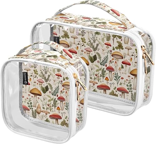 Mushroom Plant Clear Toiletry Bag for Traveling,2 Pack Makeup Cosmetic Bag with Zipper,Travel Bag for Toiletries,Travel Essentials 21214614