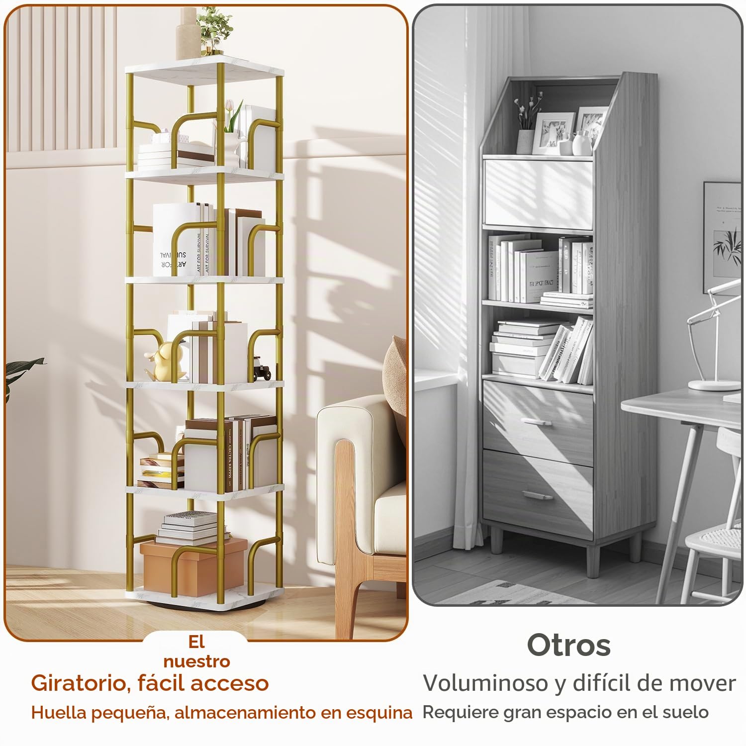 IBUYKE Estantería Giratoria de 5 Niveles,Display girevole a 360°,Estanteria Esquinera de Pie para Niños,Estantería Libros Multifuncional para Dormitorio,Salón,Estudio,Blanco,TBC005GW