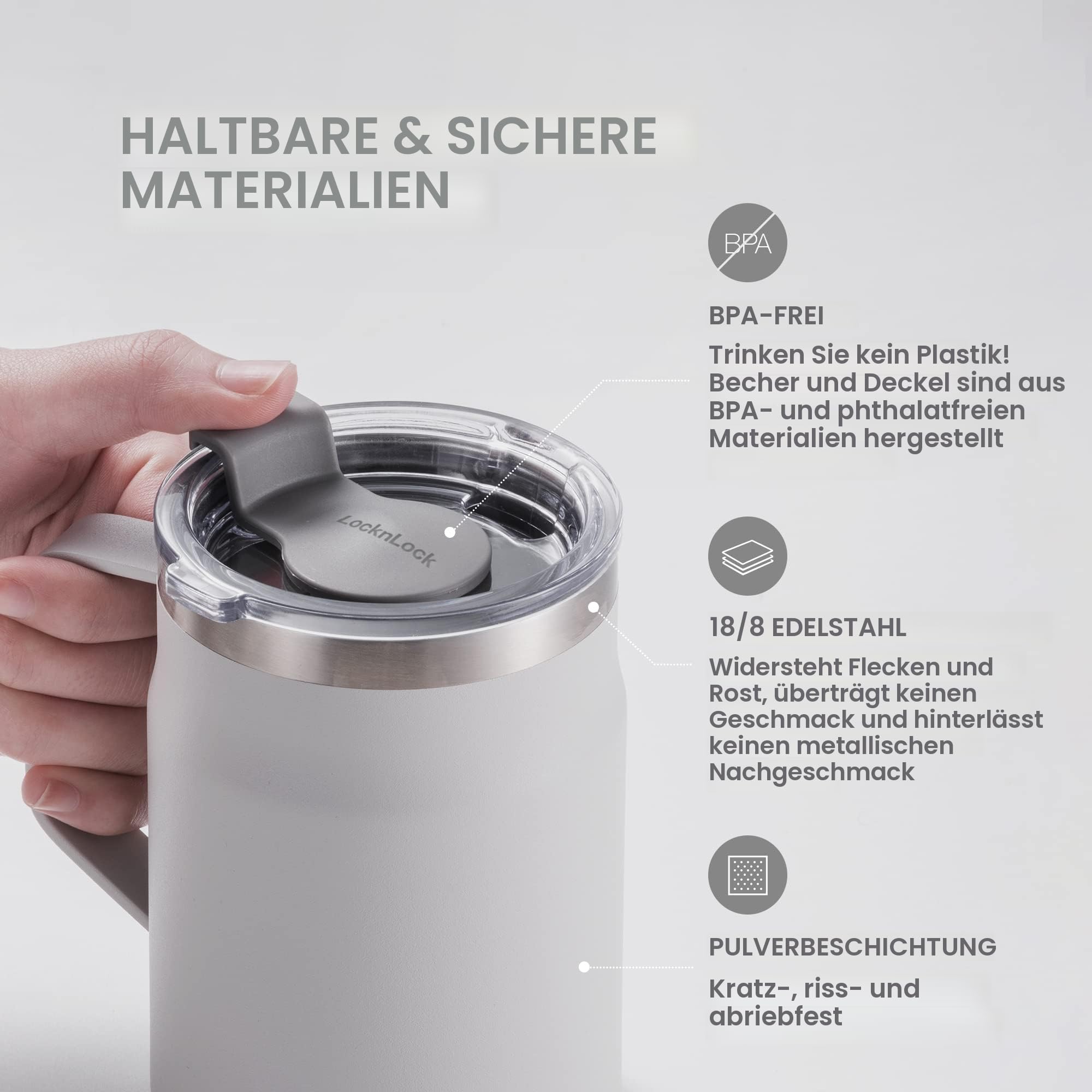 LocknLock Edelstahlbecher, doppelwandig, isoliert, mit Griff, Deckel, 473 ml, marineblau, 1 Stück (1 Stück)
