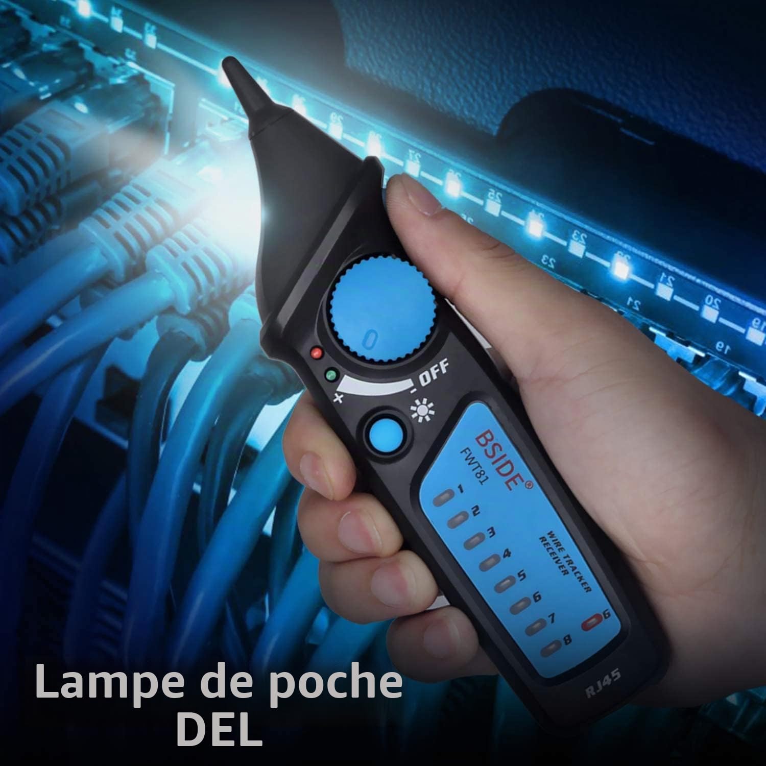 Bside FWT81 Traceur de fil RJ45 RJ11 Testeur de ligne réseau téléphonique LAN TV Détecteur de ligne électrique Collation de câble Contrôleur de continuité avec lampe de poche