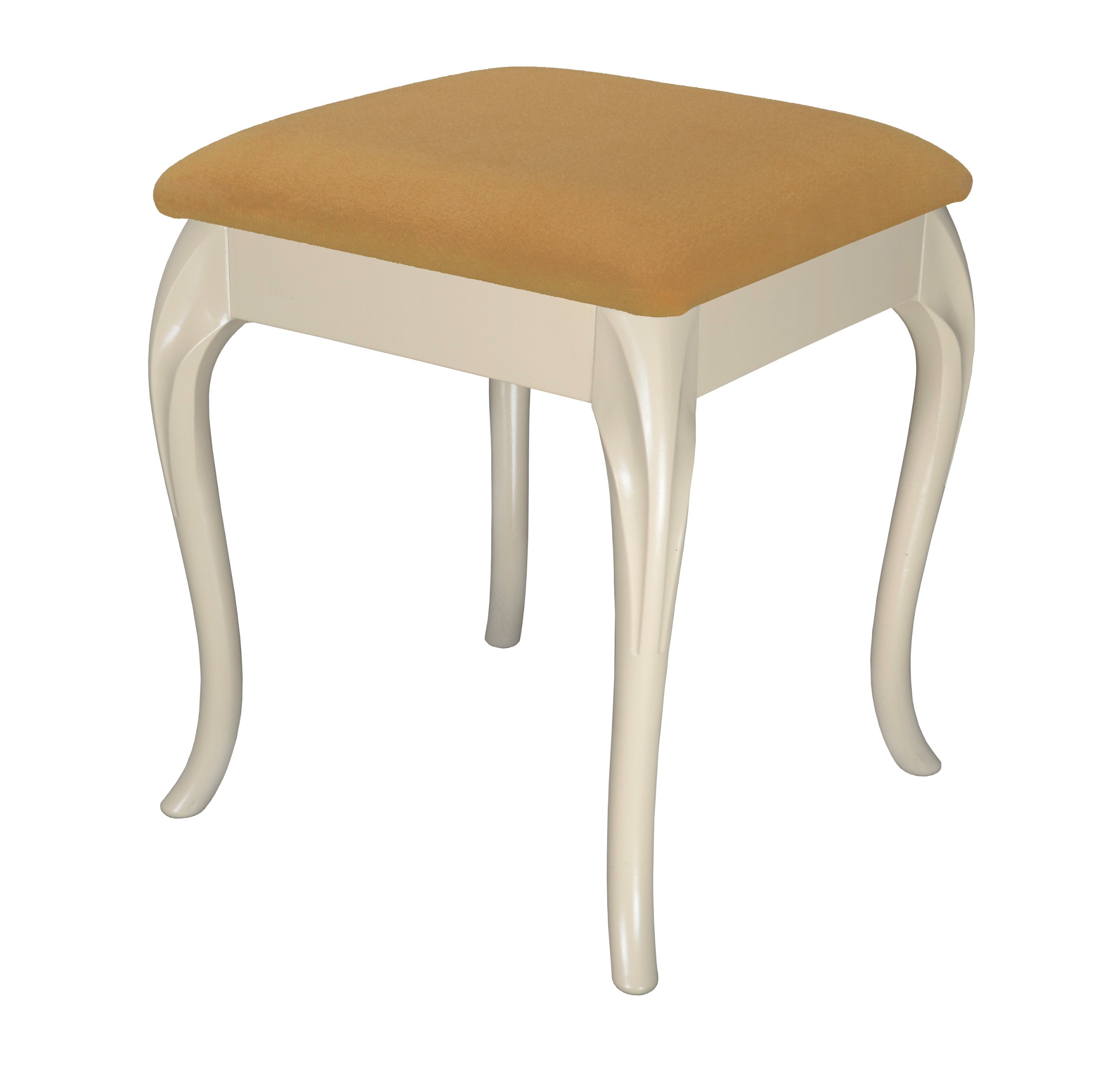 Cream Cabriole Dressing Table/Foot Stool with Pale Gold Fabric Cushion, 35.99x35.99x43.99 cm