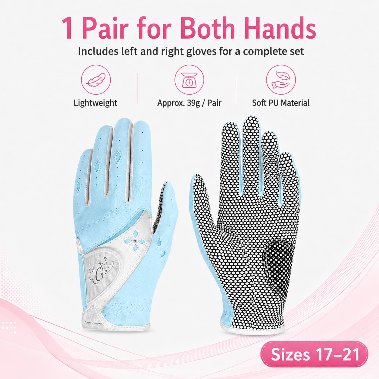 Guantes de Golf para Mujer PGM, Sistema de Agarre Mejorado, Fresco y Cómodo