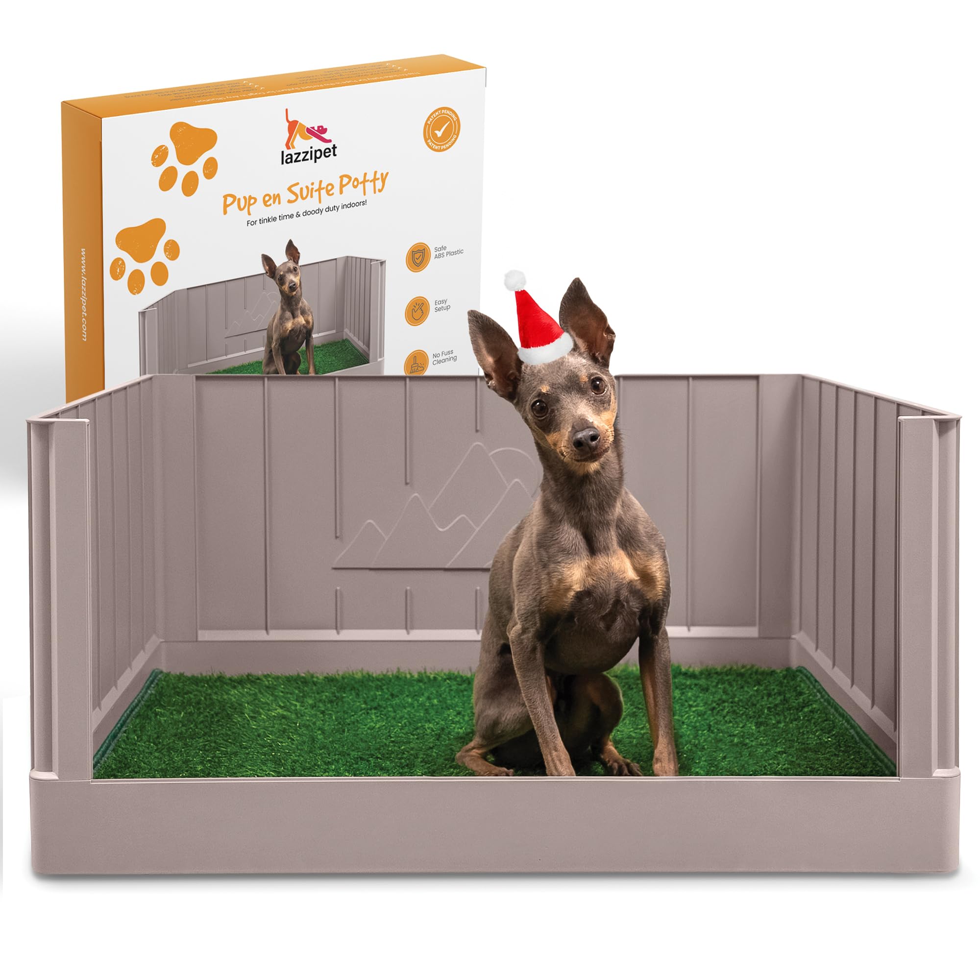 Pup en Suite Potty - Dog Toilet/Pee Pad Tray with Four Walls + Turf Patch - Indoor Dog Potty Tray for Dog Potty Training & Lazy Days - Easy to Build Pee Pad Holder Dog Litter Box Indoor