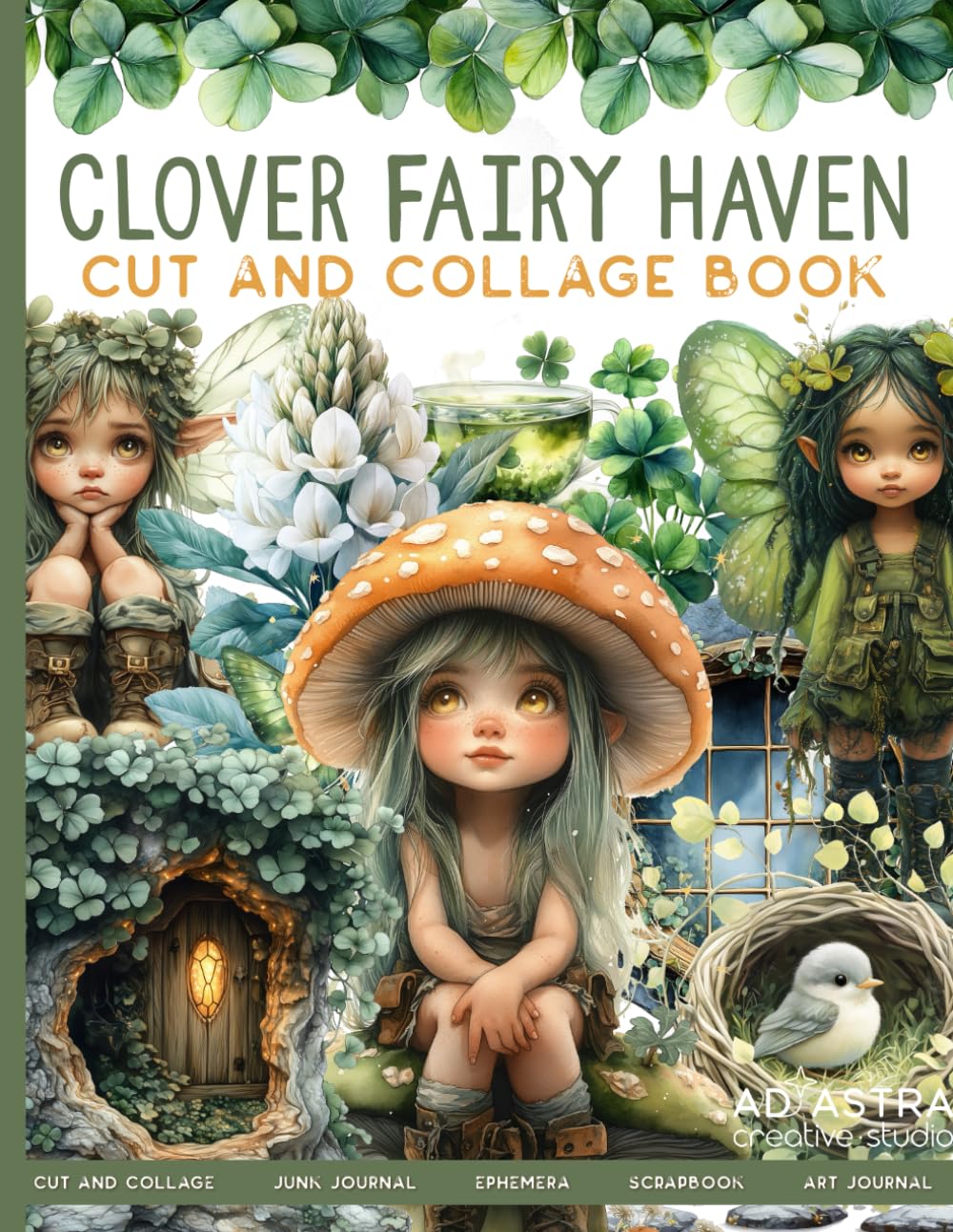 CLOVER FAIRY HAVEN CUT AND COLLAGE BOOK: For Junk Journals, Scrapbook, Ephemera And More