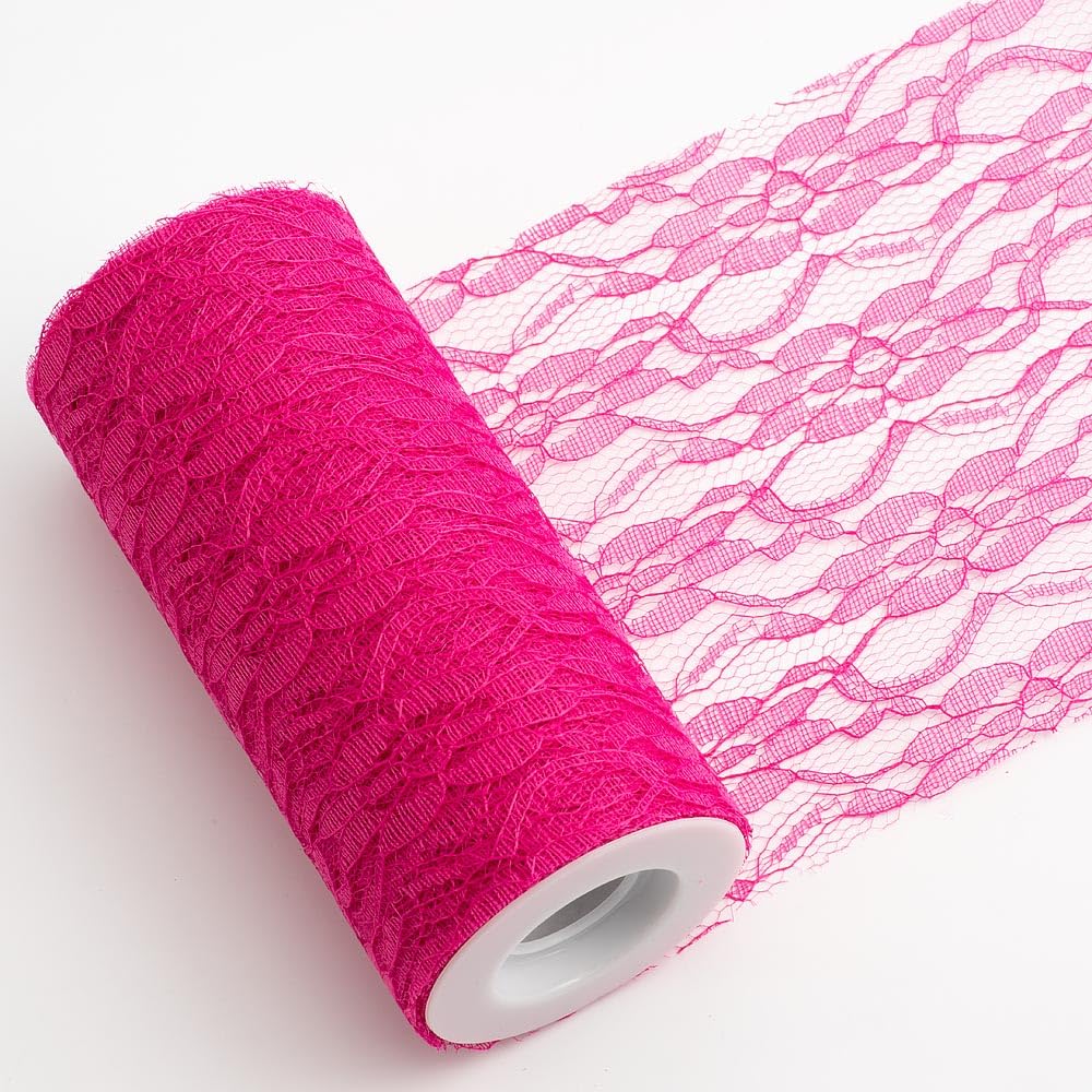 Italian Options, Lace Fabric, 15cm x 10 Metres, Fuchsia