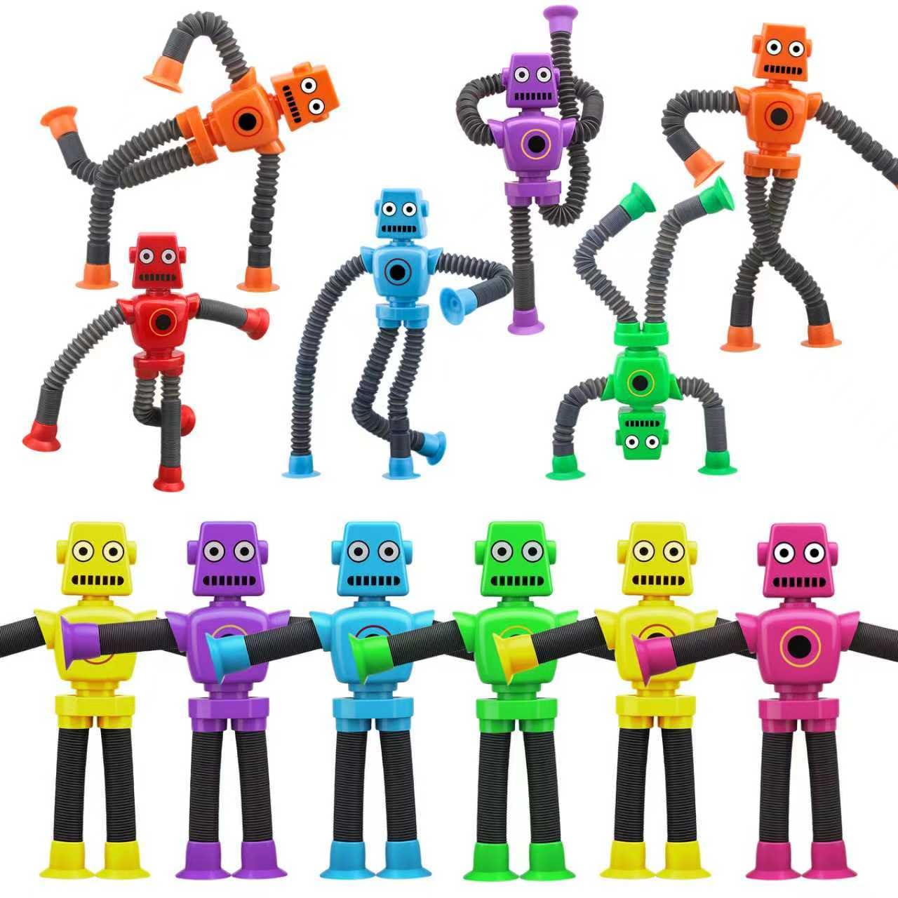 12 pezzi di aspirazione robot, giocattolo telescopico trasformabile per viaggi, giocattoli sensoriali per bambini da 3 a 10 anni come riempitivo regalo di Natale