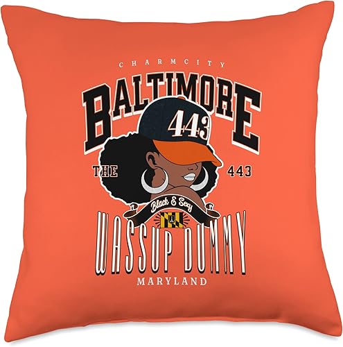 Around the Way Girls Baltimore Area Code 443 443 Area Code Baltimore Maryland Flag Black Girl Bmore Pride - Almohada de 18 x 18 pulgadas, multicolor