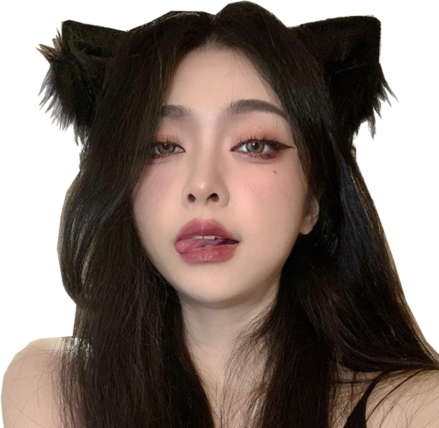 Faux Fur Cat Kitten Clip on Ears Headband For Cosplay Kitten Play Comicon Cosplay Petplay (black kitten ears)