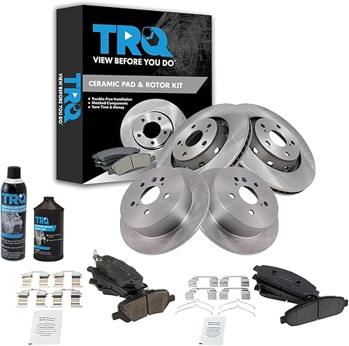 TRQ Pastilla de freno de cerámica delantera y trasera y kit de rotor delantero y trasero con líquidos compatibles con Toyota disponible en Yaxa Peru