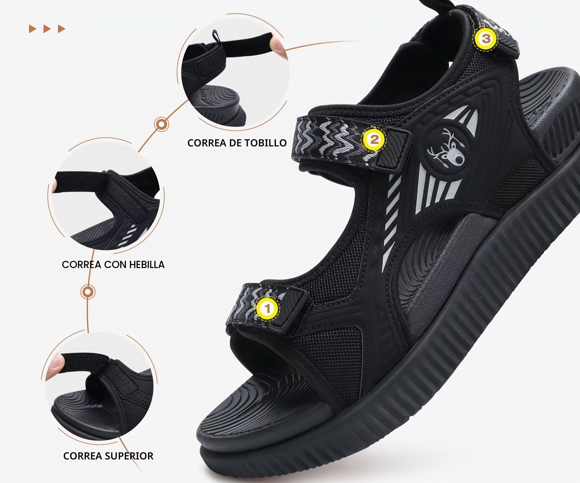 KuaiLu Sandalias Trekking Deportivas Mujer Ortopedicas Senderismo Sandalias | Comodas Caminar Fascitis Plantar Sandalias Verano Abierta Ligera Cuero Ajustables Antideslizantes Sandalias Montaña Negro 38