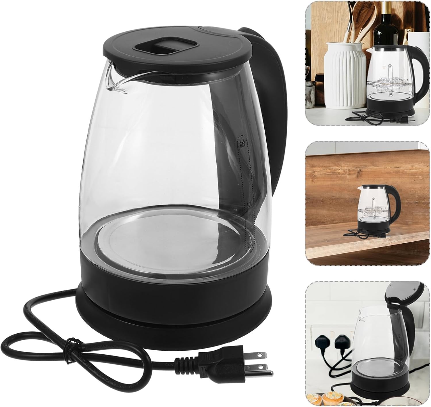 Luxshiny Large Capacity Electric Kettle Hot Water Boiler Auto Shut off Removable Base High Borosilicate and Material for Tea Making and Boiling Water