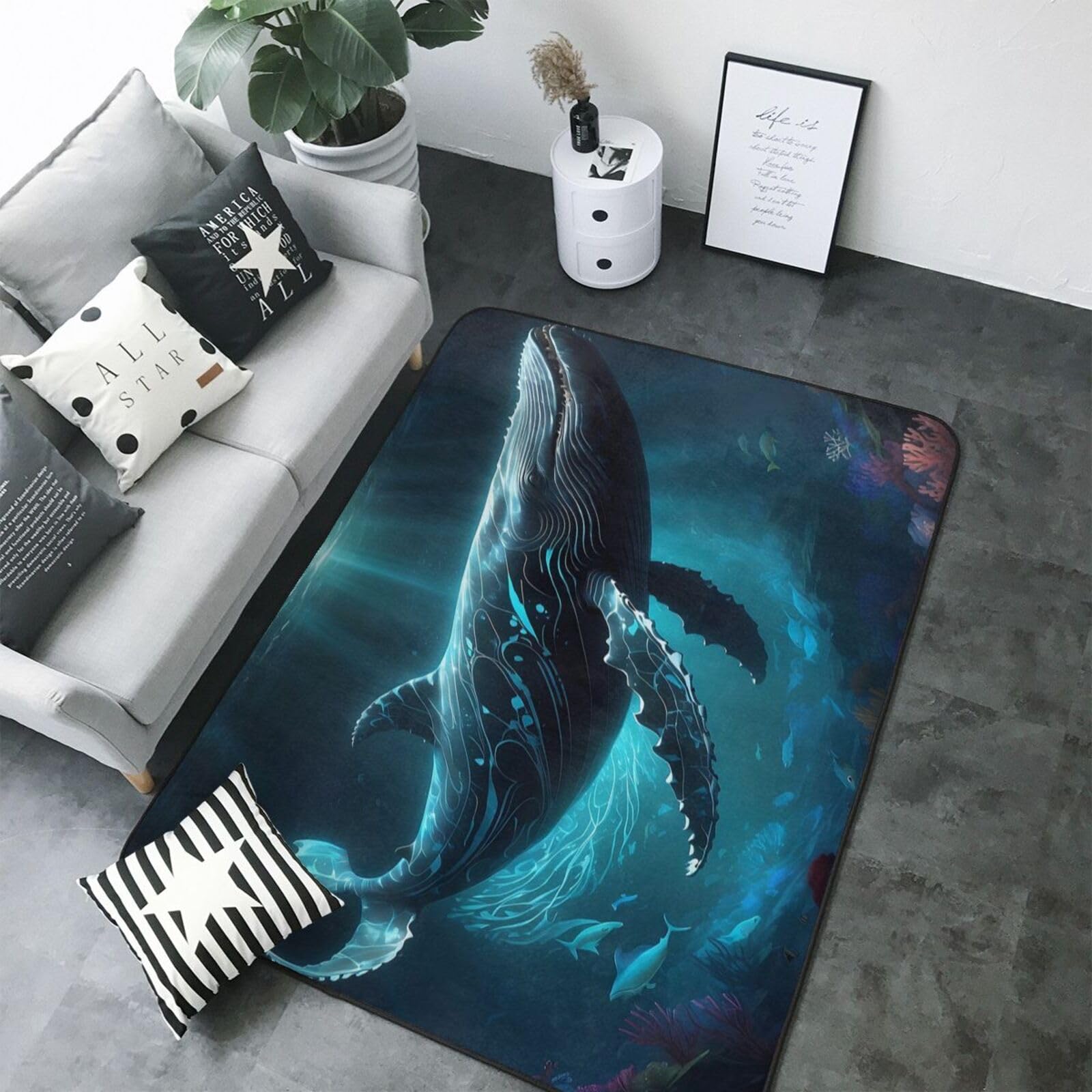 Tapis de salon doux lavable grand format bleu vintage