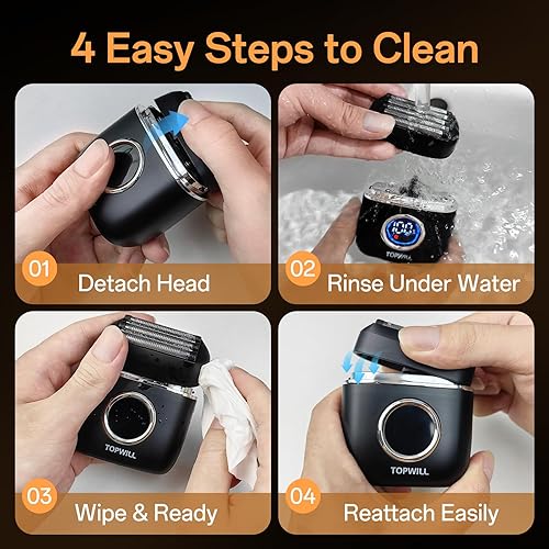 Miniatura 7 de Afeitadora eléctrica de aluminio para hombres  Maquinilla de afeitar de 5 hojas para barba corta, afeitado rápido y cerrado, recargable USB-C,