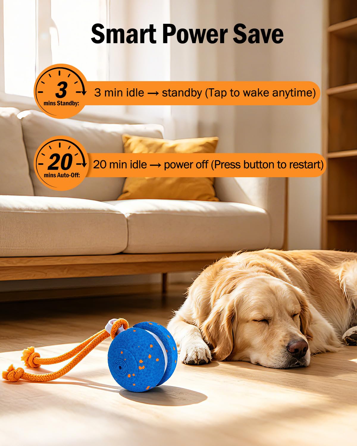 osou Jouet interactif pour chien, balle roulante pour chien avec corde, 2 modes de vitesse, activé par le mouvement, coque en ETPU sans danger pour les animaux de compagnie, jouet à déplacement