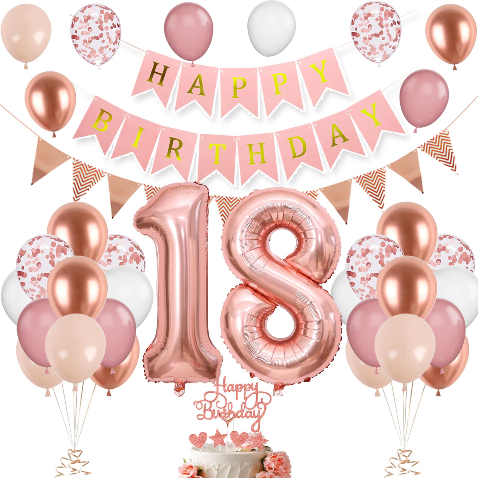 Decorazione 18esimo Compleanno Donna: Kit Palloncini Oro Rosa E Striscione - 2