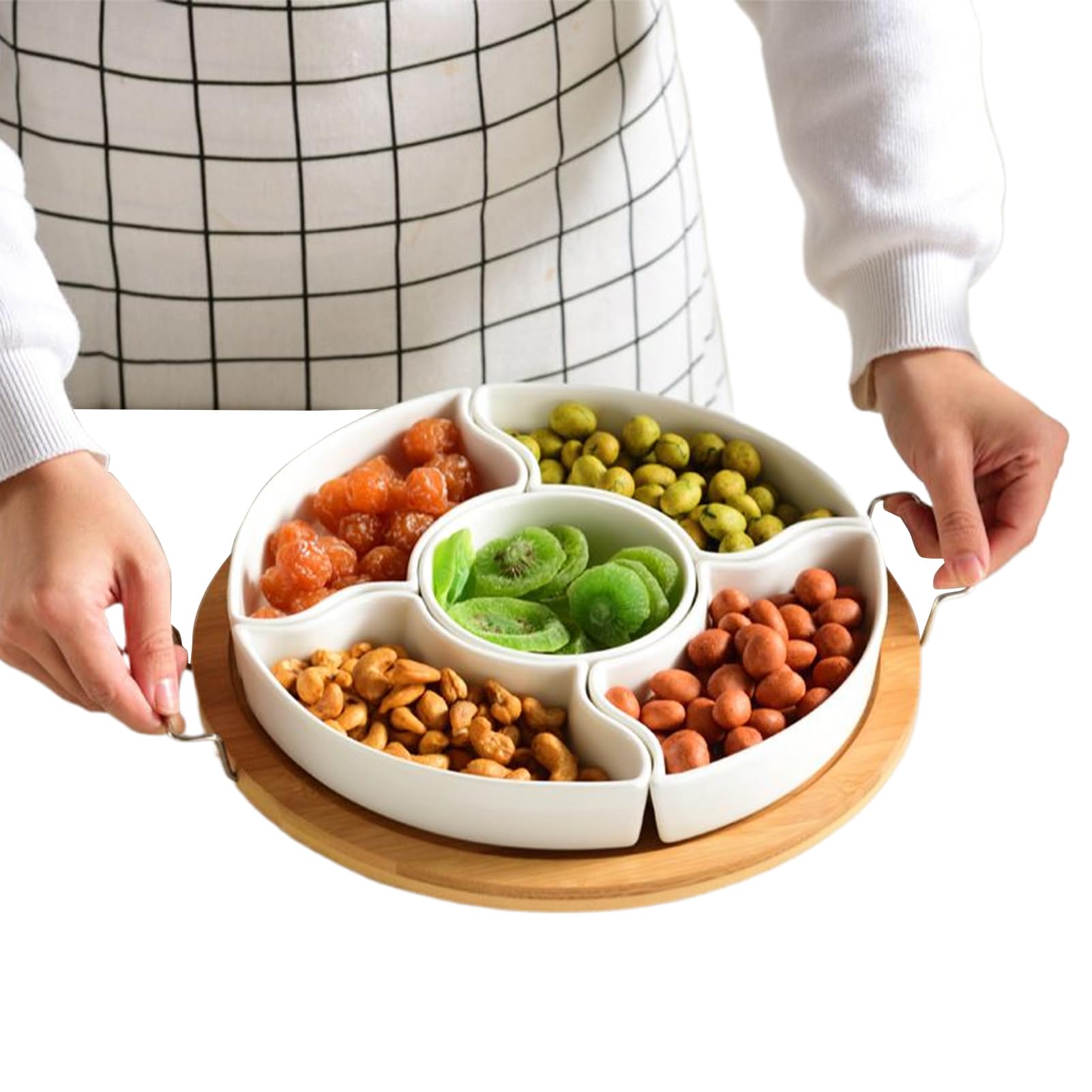Giratorio De Snacks Dispensador 5 compartimentos extraíble, bandeja | Organizador giratorio de almacenamiento para snacks Organizador Frutas Secas Chips Dip Verduras Charcutería Queso Nueces