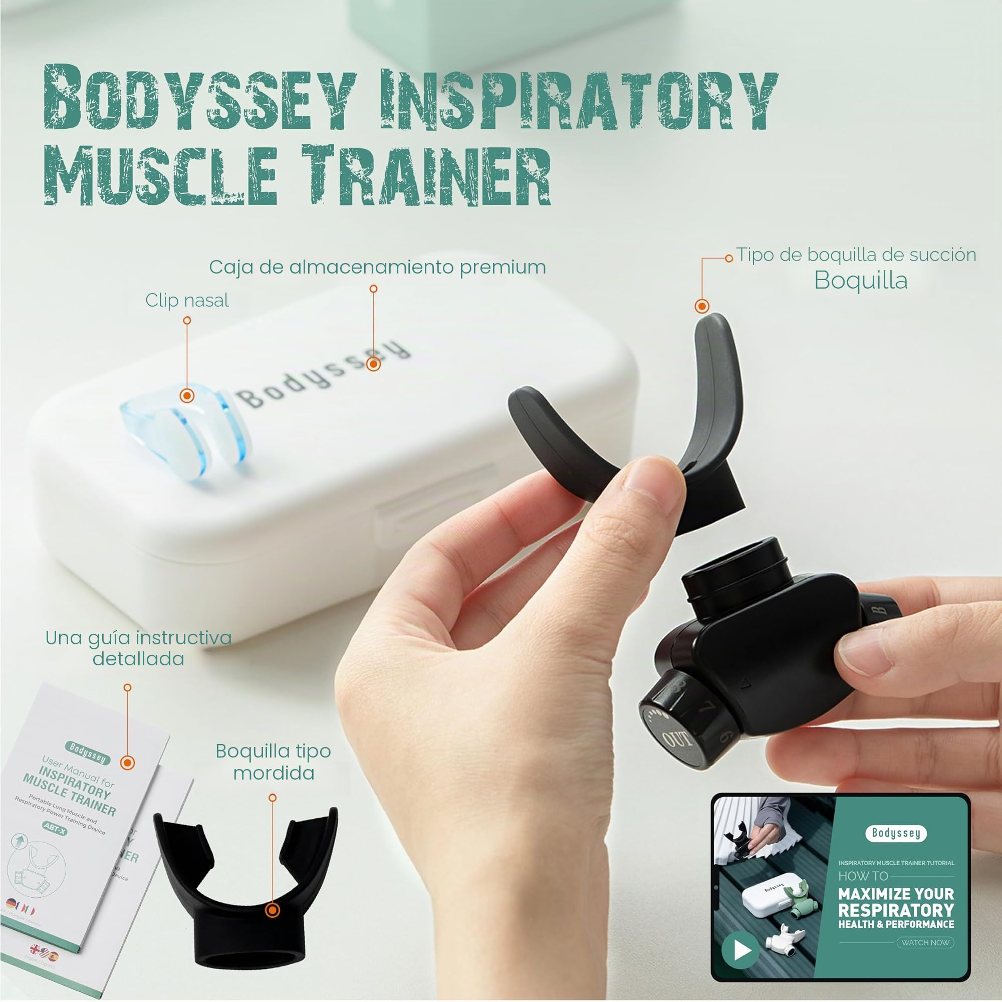Entrenador respiratorio ajustable, dispositivo de ejercicio de respiración de mano con boquillas dobles, ajustes de resistencia independientes para mejorar las técnicas de respiración (negro