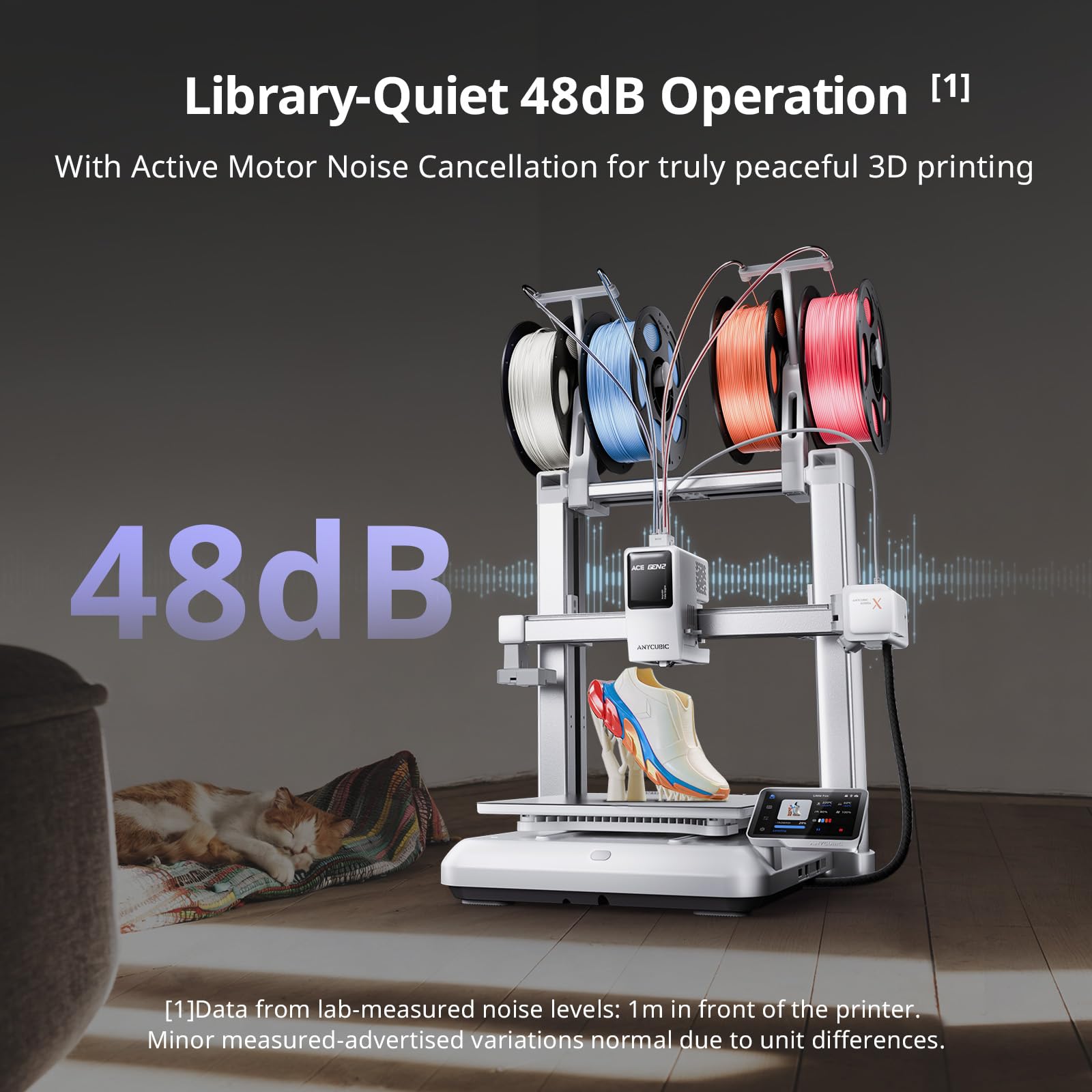 Drukarka 3D Anycubic Kobra X, szybki druk z prędkością 600 mm/s, adaptacyjna siła ekstruzji, druk z wykorzystaniem miękkich i twardych filamentów, 4 wbudowane kolory dla początkujących