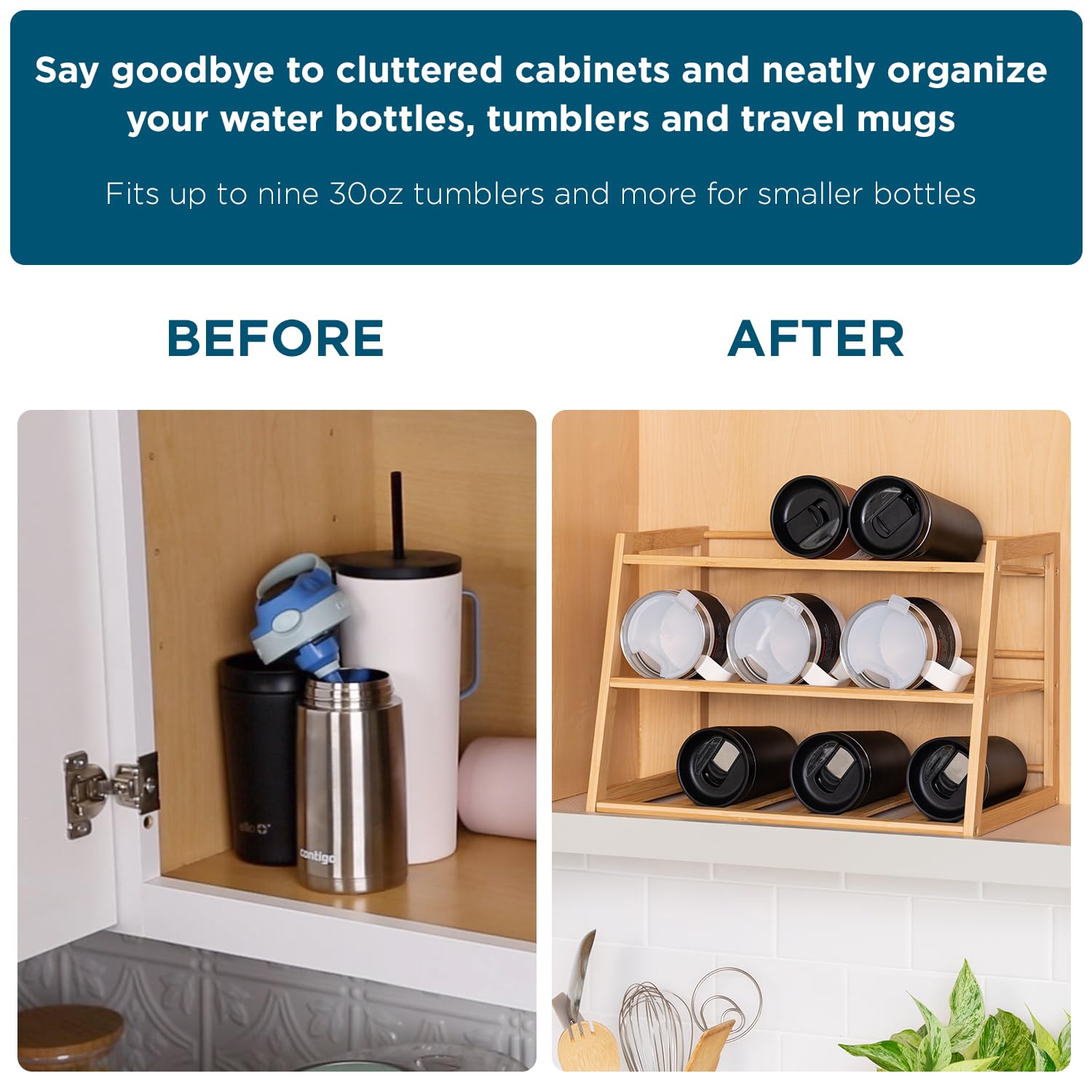 Honey-Can-Do Organisateur de Bouteilles d'eau en Bambou à 3 Niveaux pour Armoire