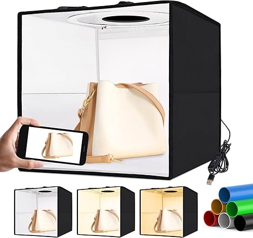 LUXCEO - Caja de luz para fotografía, kit de caja de luz de fotografía de producto de 12 x 12 pulgadas con caja de luz CRI 95+ para fotos, 120 luces