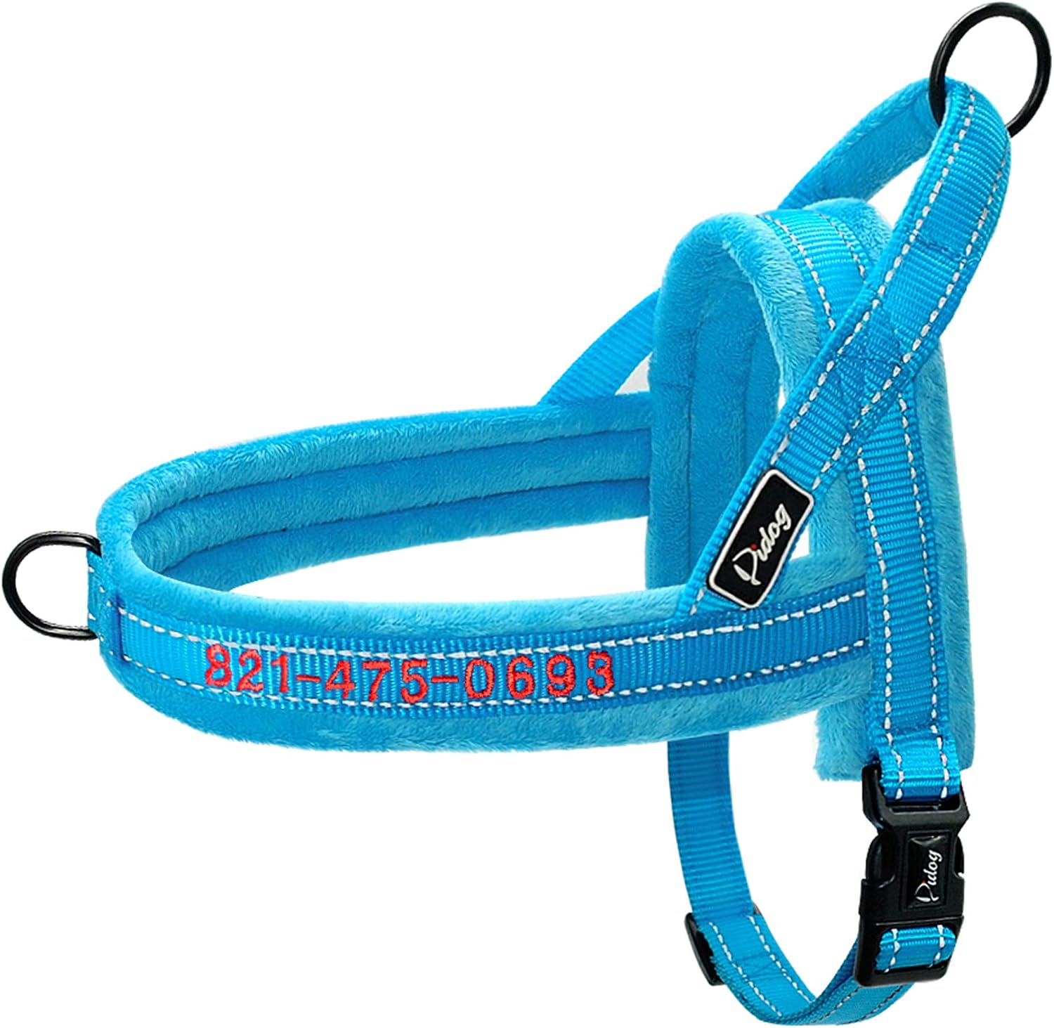 Didog Personalized Embroidered Dog Harness with Pet Name & Phone Number,Soft Flannel Padded Dog Vest Harness, Escape Proof/Quick Fit Reflective Dog Strap Harness,Easy for Walking Training,Blue