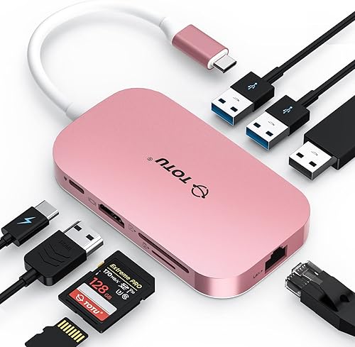 Vista 8 de Hub USB C, concentrador tipo C 9 en 1 con puerto Ethernet, 4K USB C a HDMI, 2 puertos USB 3.0, 1 puerto USB 2.0, entrega de energía USB-C, portátil