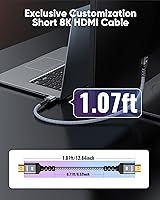 Vista 3 de Highwings - Cable HDMI de 8 K extra corto, 1.07 pies de longitud total, 0.71 pies de longitud de cable, cable trenzado HDMI de ultra-alta velocidad