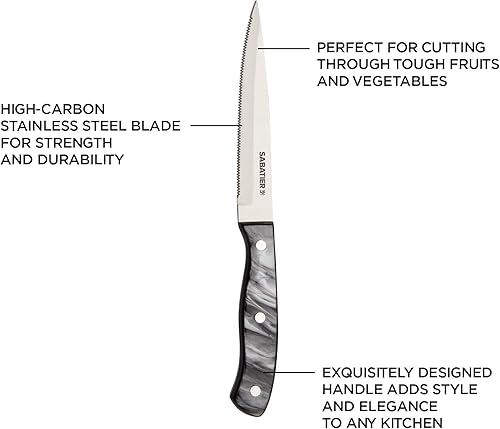 Miniatura 3 de Sabatier Cuchillo multiusos dentado triple remachado, 5 pulgadas, acero inoxidable de alto carbono, cuchillo de cocina afilado para cortar frutas,