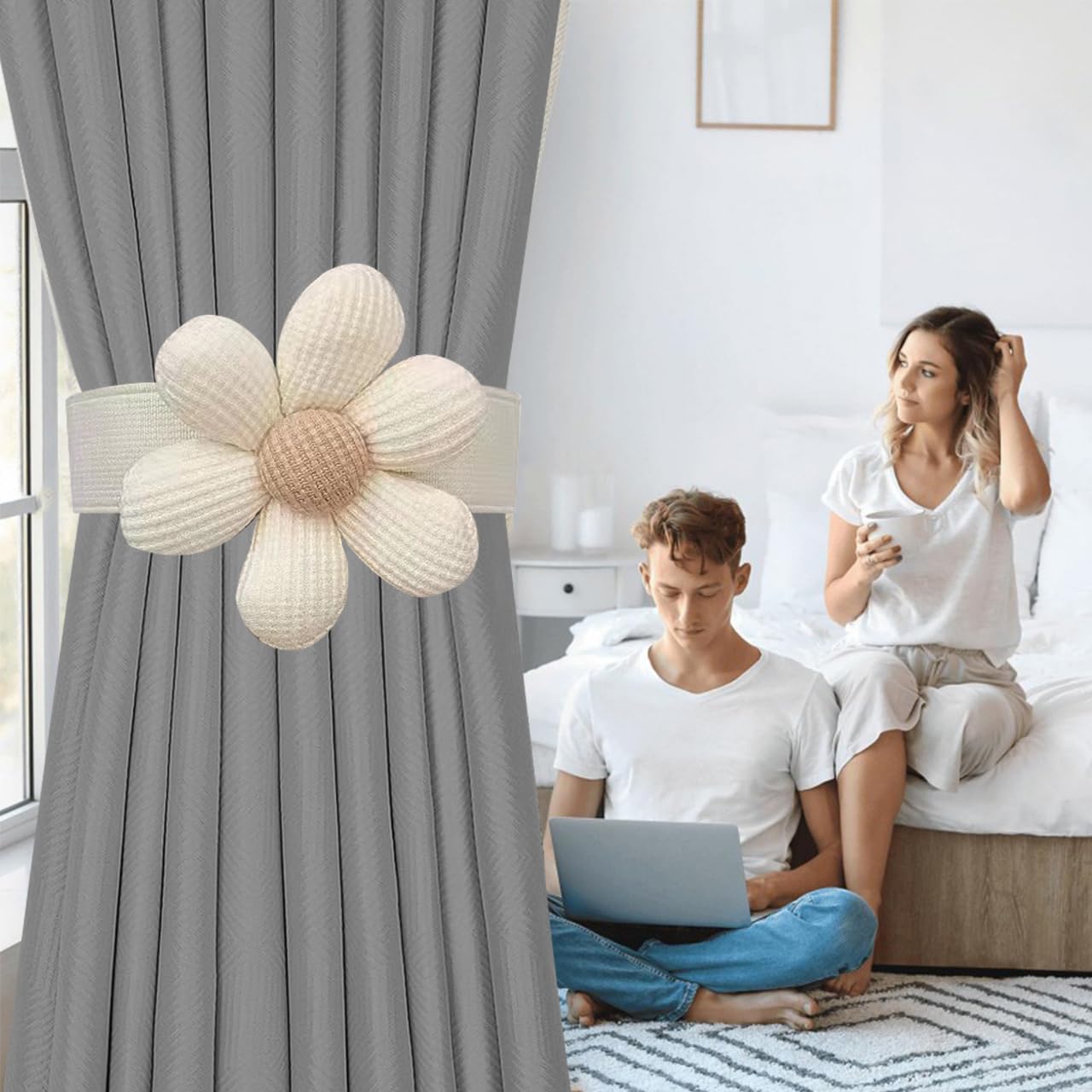 Embrasses De Rideaux En Coton Beige - Lot De 2 - Boucle Réglable Style Bohème - Sans Perçage, Installation Facile - Pour Salon, Chambre, Bureau