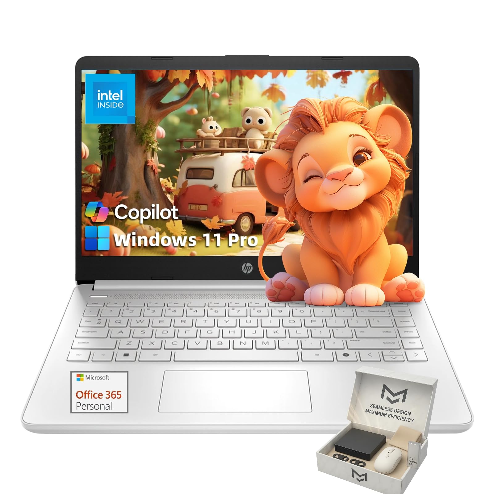 HP 2025 14" Laptop Computer - HD Thin and Light Laptop • Intel 4-Core N150 • Win 11 Pro • 1-Year Microsoft Office 365 & External DVD Drive • 16GB RAM • 128GB UFS + 256GB Micro SD • Bluetooth • Wi-Fi