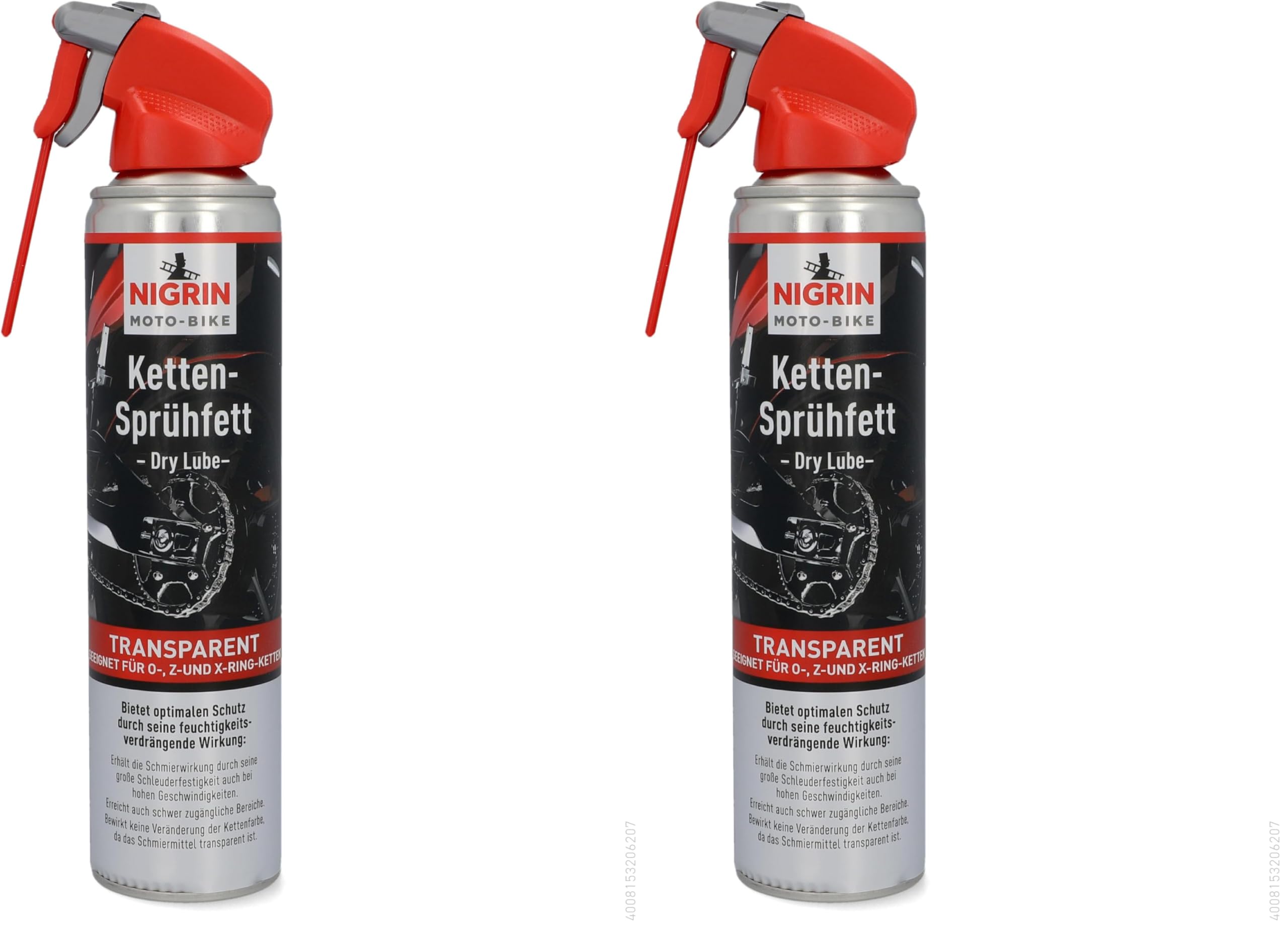 NIGRIN MOTO-BIKE Dry Lube Ketten-Sprühfett für Motorrad, 400 ml, geeignet für O-, Z- und X-Ring-Ketten, Korrosionsschutz (Packung mit 2)