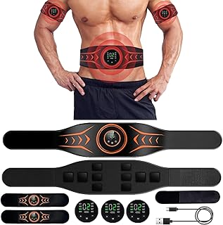 ABS Trainer Muscle Stimulator, Ems Muscle Stimulator, Abdominal Toning Belt Workout Equipment with 8 Modes 25 Lntensity Levels, ABS Trainer Belt for Abdomen Arm Leg 24''-55'' for Men and Women