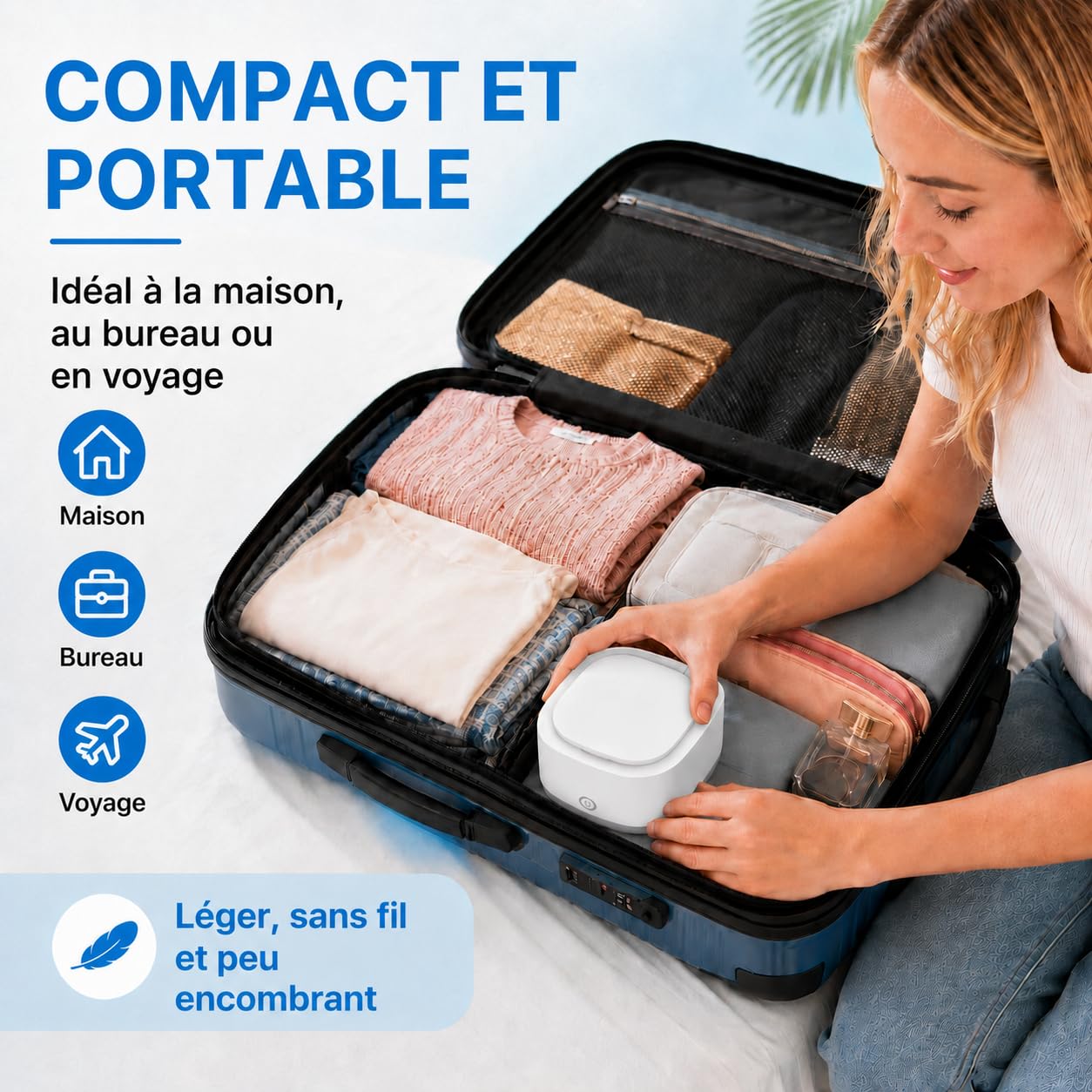 Nettoyeur à Ultrasons pour Gouttières et Dentiers 200ML (Blanc) | Nettoyage aux Ultrasons 45kHz avec 24W, Batterie 4000mAh et 4 Lampes UV pour Aligneurs, Gouttières, Dentiers et Bijoux
