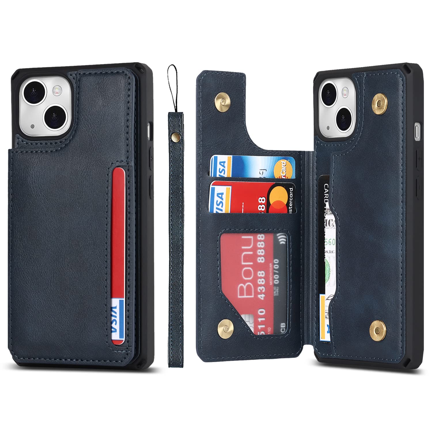 Cavor for iPhone 13 Case with Card Holder iPhone 13 Wallet Case,for iPhone 13 Case for Women Men,Phone Cases for iPhone 13 Case with Stand & Strap,