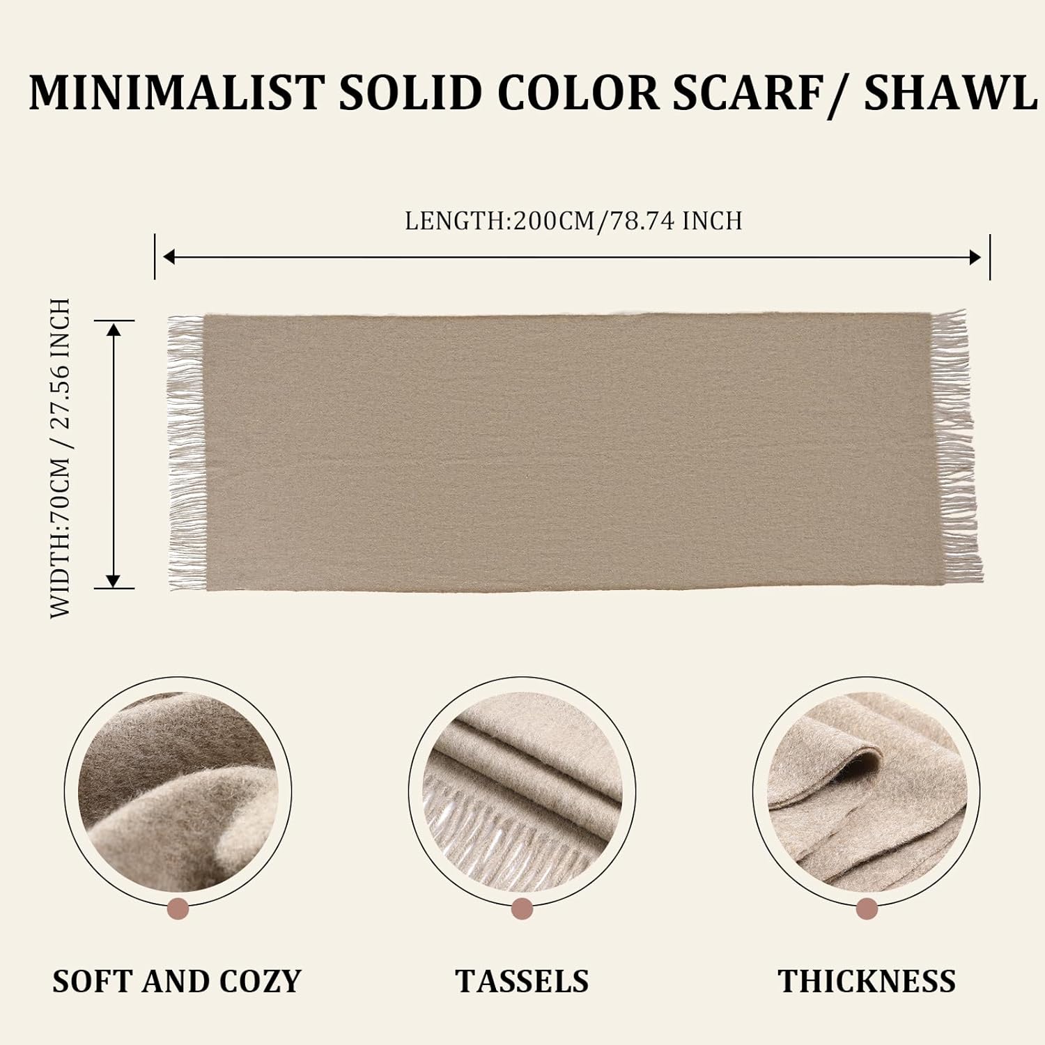 Winter Wool Scarf Shawl -Thick Oversized Pashmina Shawl Wrap,Soft Warm Winter Scarves,Travel Blanket Scarf for Women - Image 3