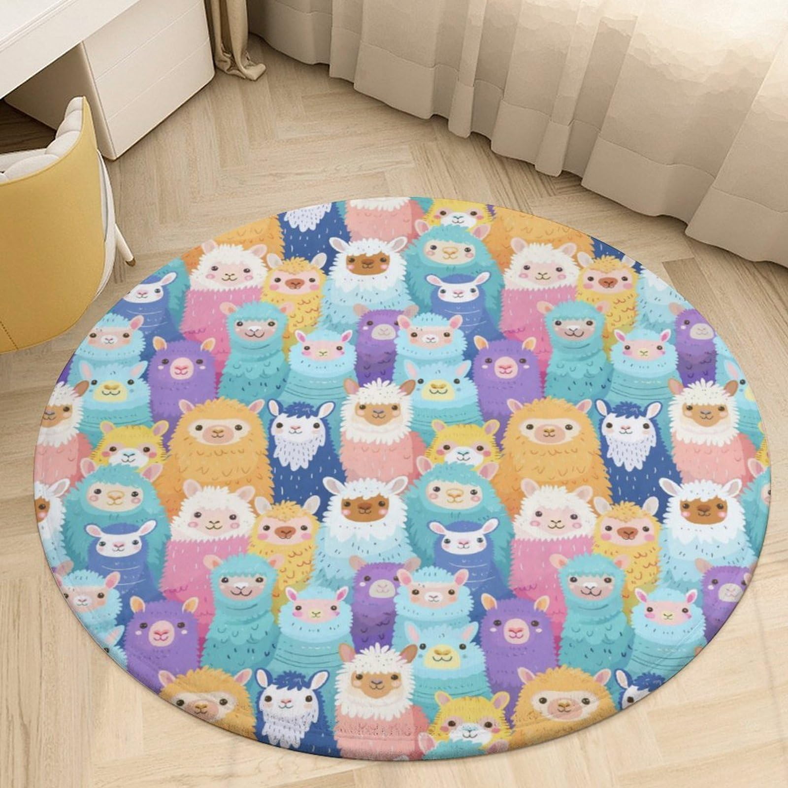 Tapis rond alpaga en velours corail antidérapant de 90 cm pour chambre et salon