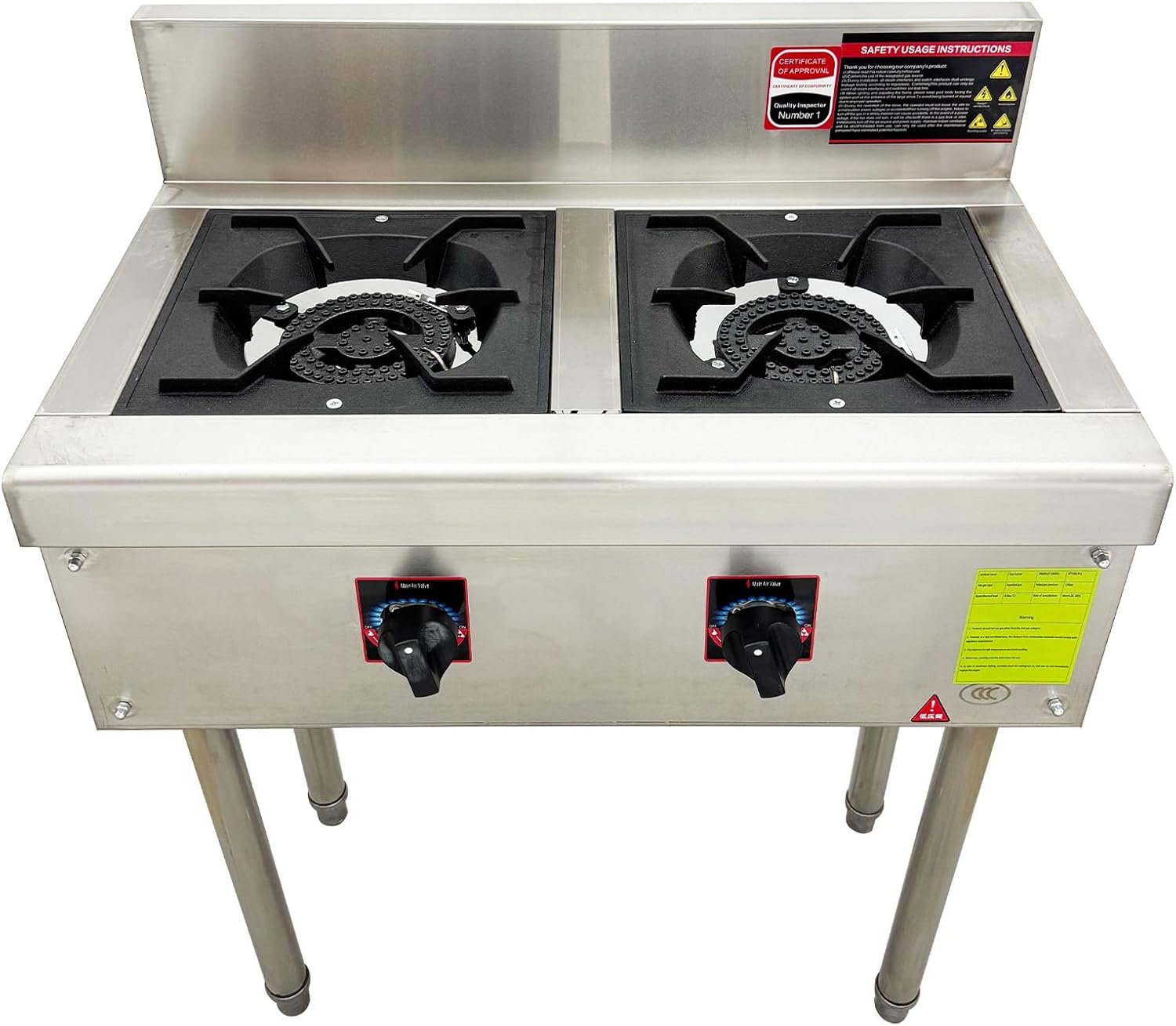 Commercial Liquefied Gas Stove, Stainless Steel Double Wok Burner, Energy Saving Double Burner Soup Cooker for Restaurant Kitchen
