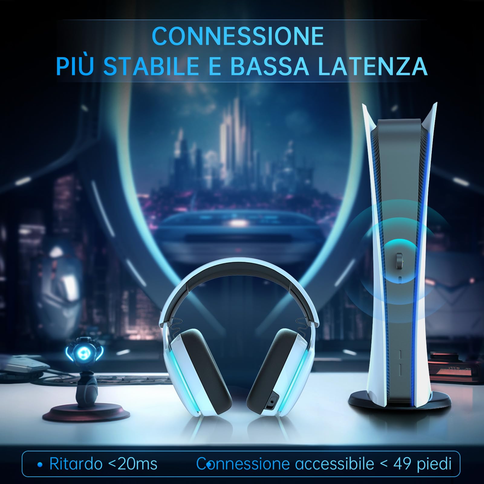 Cuffie Gaming Wireless 2,4 GHz per PC, PS4, PS5, Mac, Switch - Bluetooth 5.2 Con Microfono Staccabile - Jack Audio 3.5 mm per Cuffie Cablate