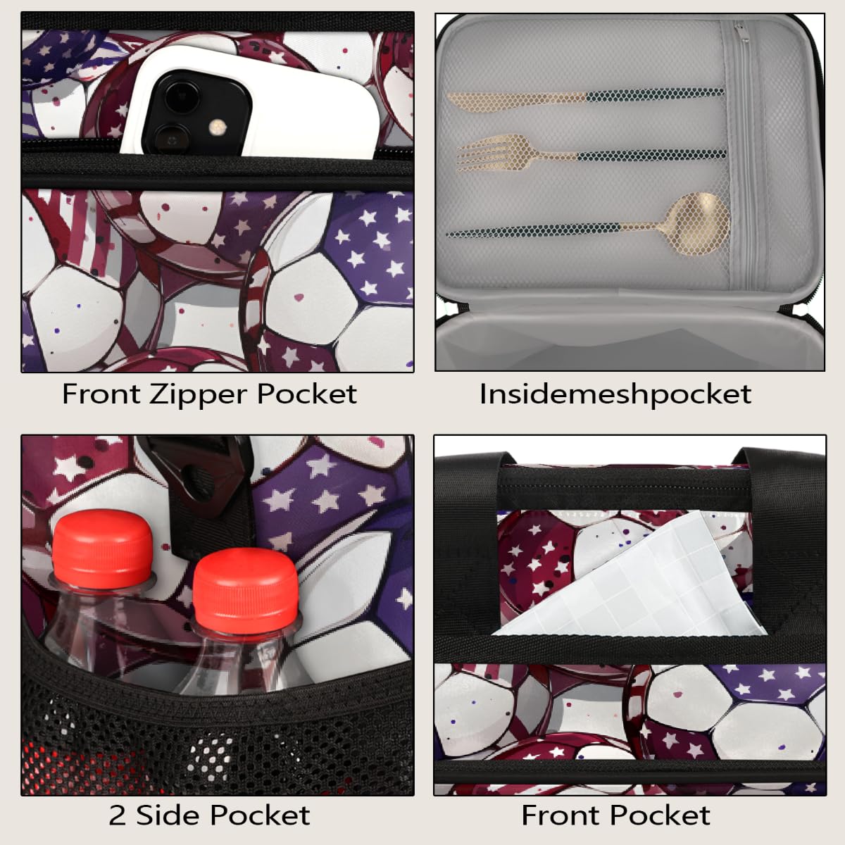 Mexpekil Borsa termica riutilizzabile a prova di perdite per il pranzo da picnic americana Soccer Lunch Box Sport Football Cooler Tote per donne uomini lavoro campeggio spiaggia ufficio 24 lattine 15L
