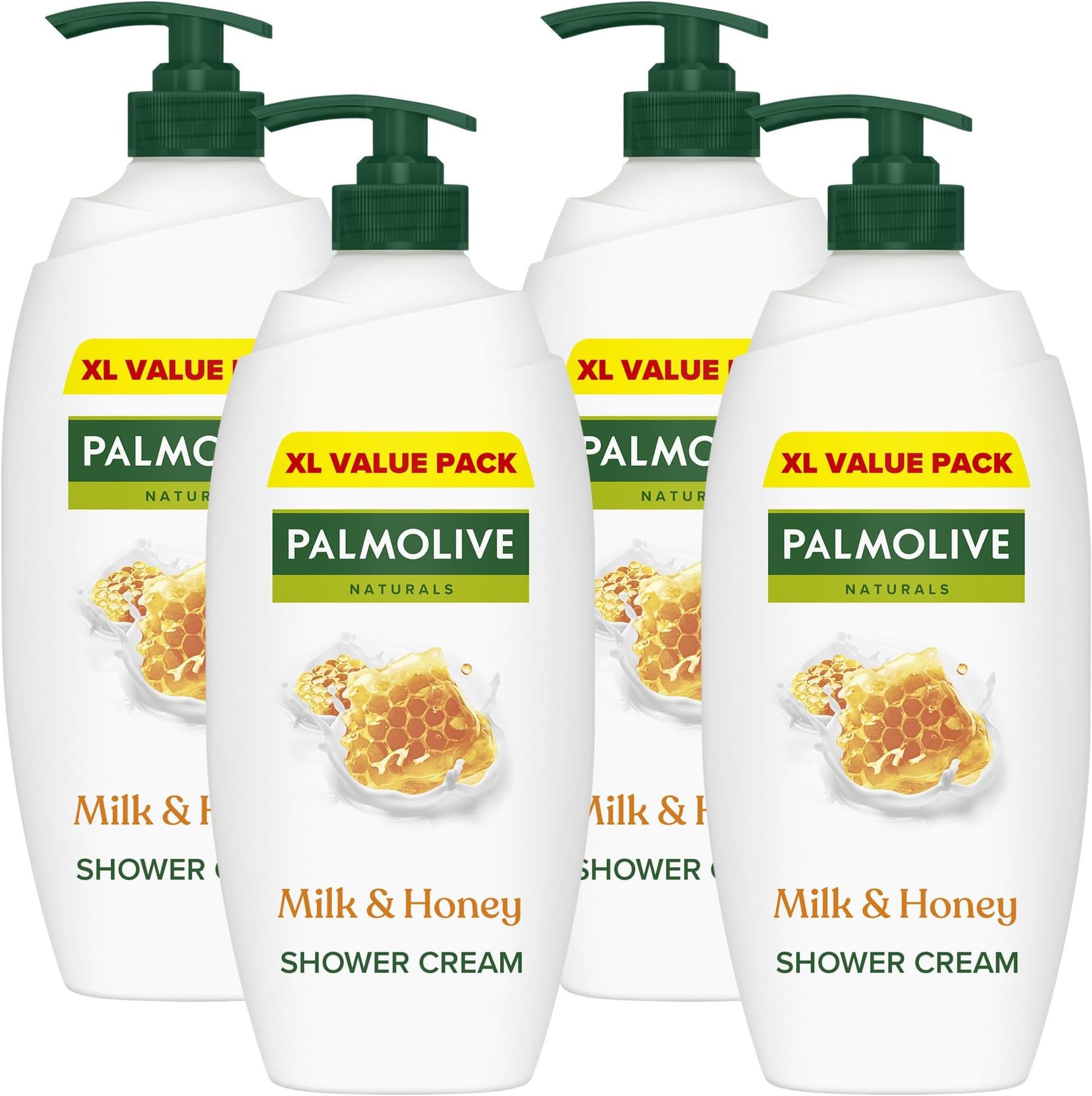 Palmolive Naturals Shower Gel, Milk and Honey Shower Cream with plant based Moisturising Milk, Dermatologically Tested Body Wash for All Skin Types, 750ml Pump Bottle, 4 Pack