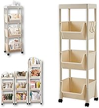 KREPS Plastic Trolly Cart, Multipurpose Storage Organizer, Rotating Bookshelf, Mobile Storage Trolley with Wheels, Used in Bedrooms, Living Rooms, Kitchen, Office. (3-Layer)