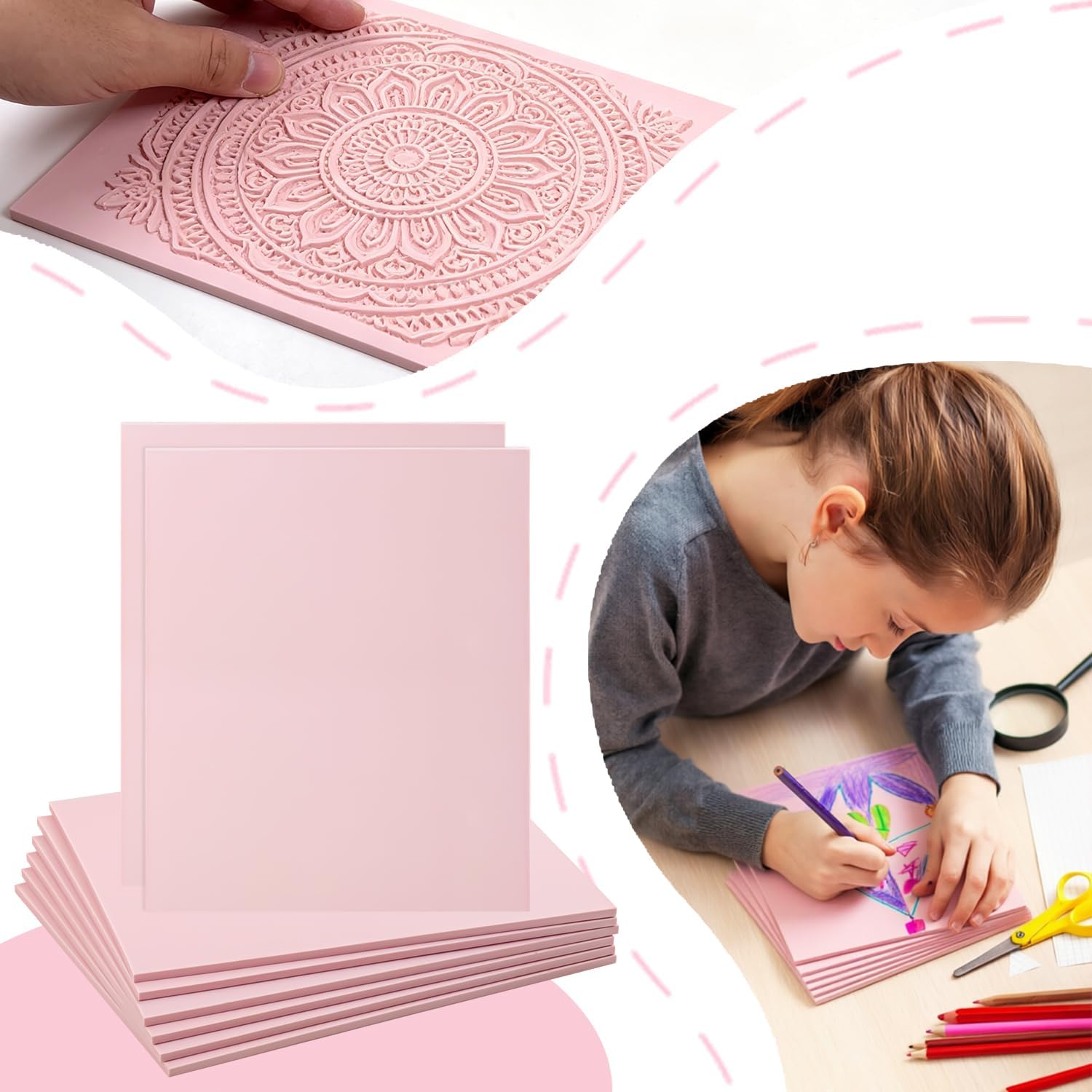 8 PCS 8 x 10 inch Rubber Linoleum Carving Blocks, Pink Linocut Blocks for Stamp Making, Printmaking & Block Printing Supplies