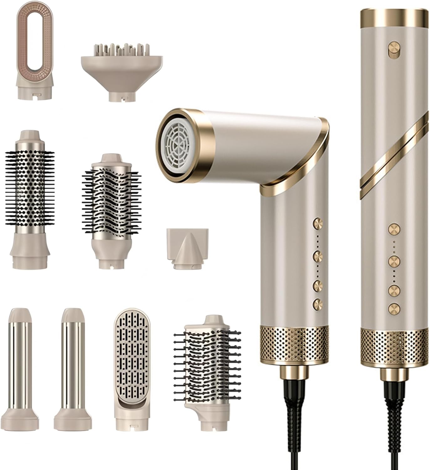 Airstyler 9-in-1 haarstyler, 1400 W ionen-haardroger met 3 temperaturen en 110.000 omw/min, stylingborstelset met airflow krultang, warme luchtborstel, föhnborstel, ronde borstel, stijlborstel, föhn