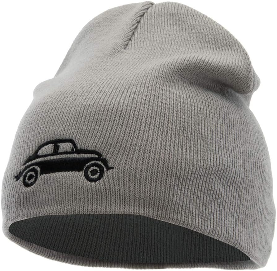 Classic Bug Car Embroidered 8 Inch Knitted Short Beanie