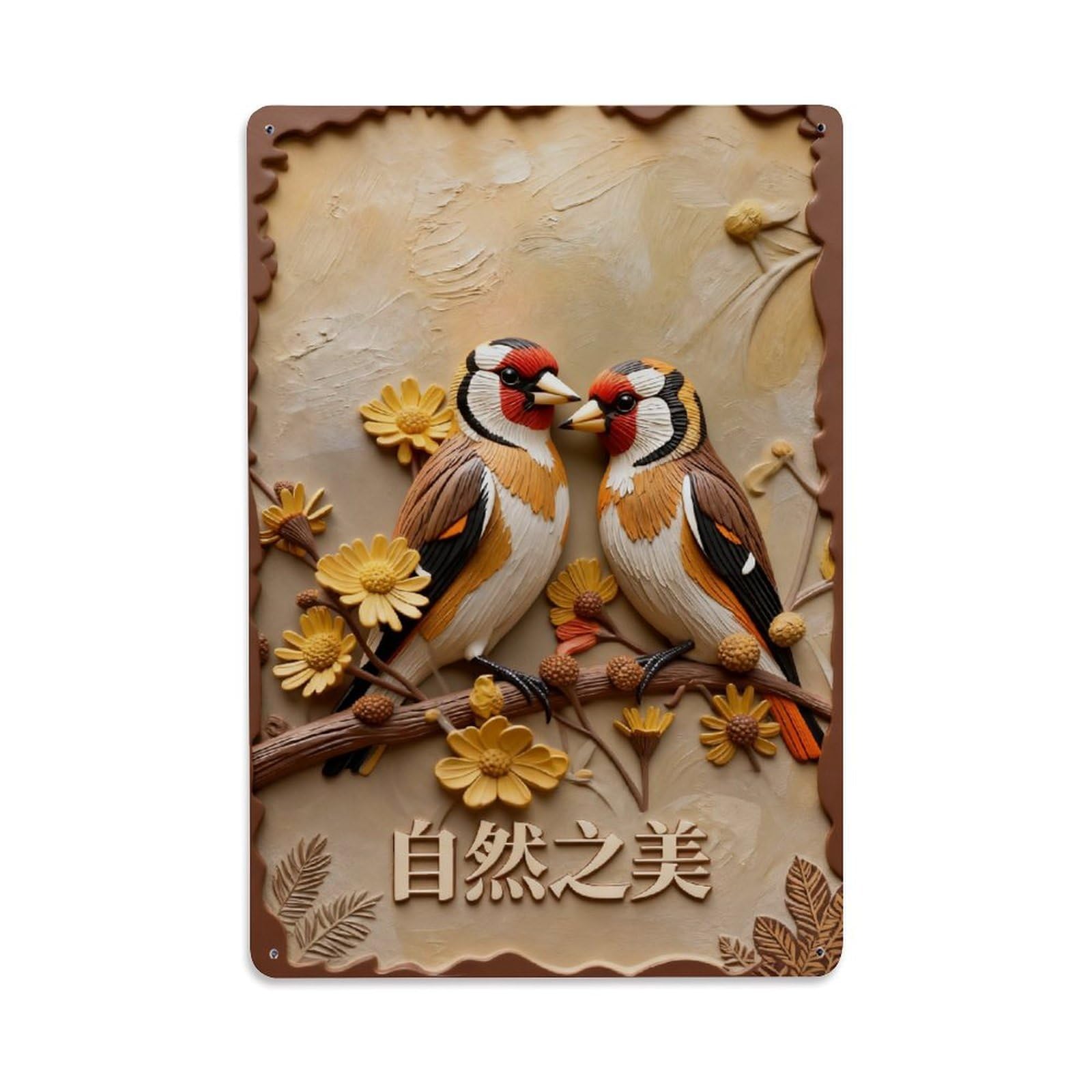 Goldfinch Pair Yellow Flowers Branch Vintage Metal Tin Sign Retro Wall Decor, Bar Garage Cafe Kitchen Home Wall Art Poster Decoration 8x12inches