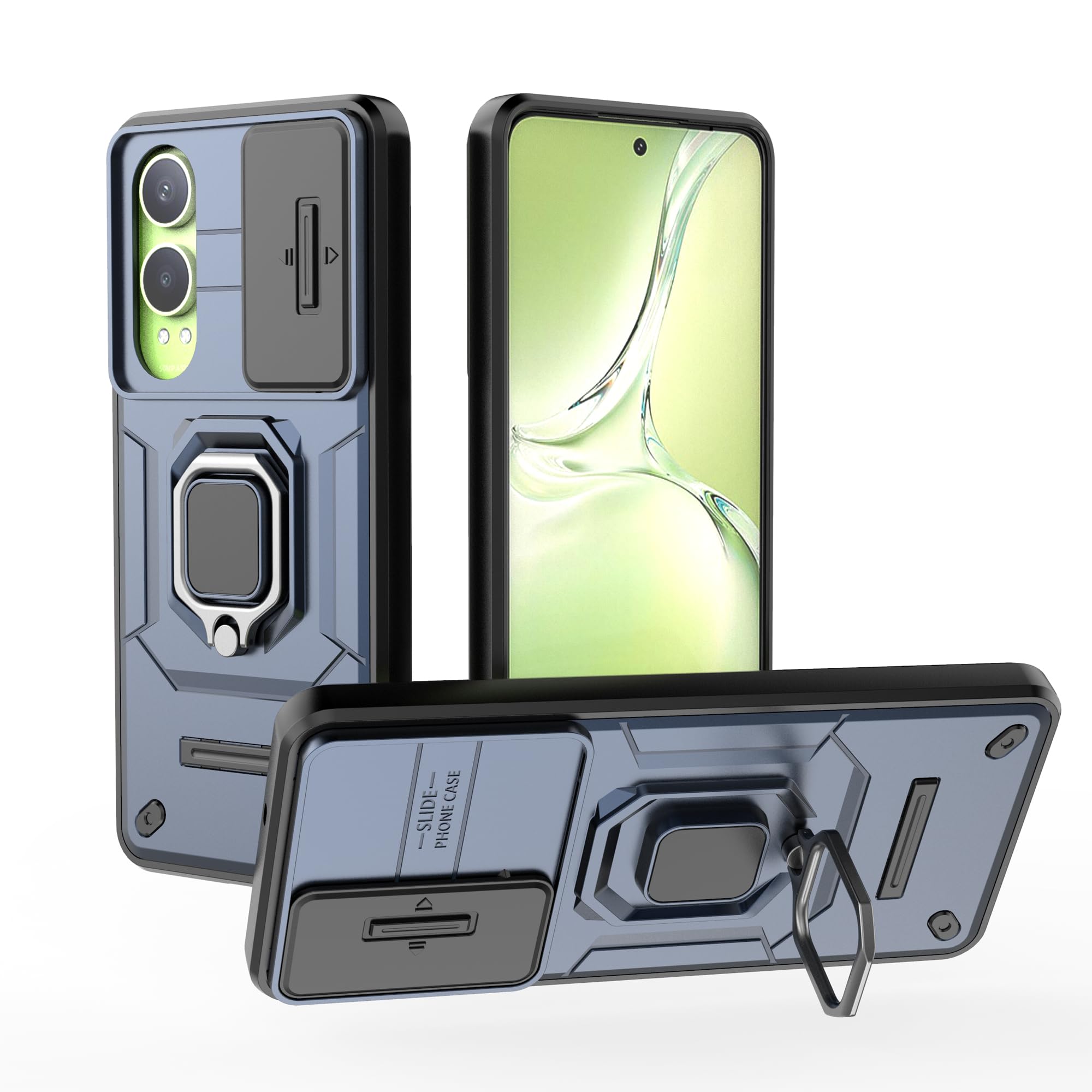 Lustree Back Cover Shockproof Silicone Military Anti-Drop Case with 360° Metal Bracket and Sliding Camera Cover Case for OnePlus Nord CE4 Lite - Blue (B0D9HNHS8M) Amazon Price History, Amazon Price Tracker
