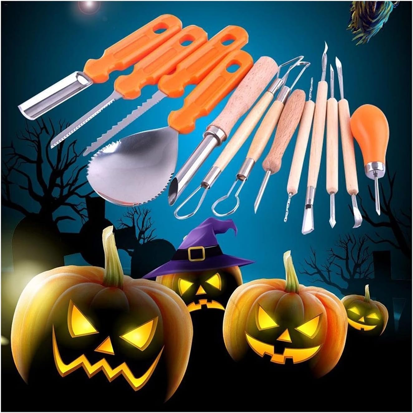 13PCS Halloween Pumpkin Carving Tool Kit Stainless Steel Cutter Melon Fruit Kitchen Pumpkin Tool Lamp Decoration Tools