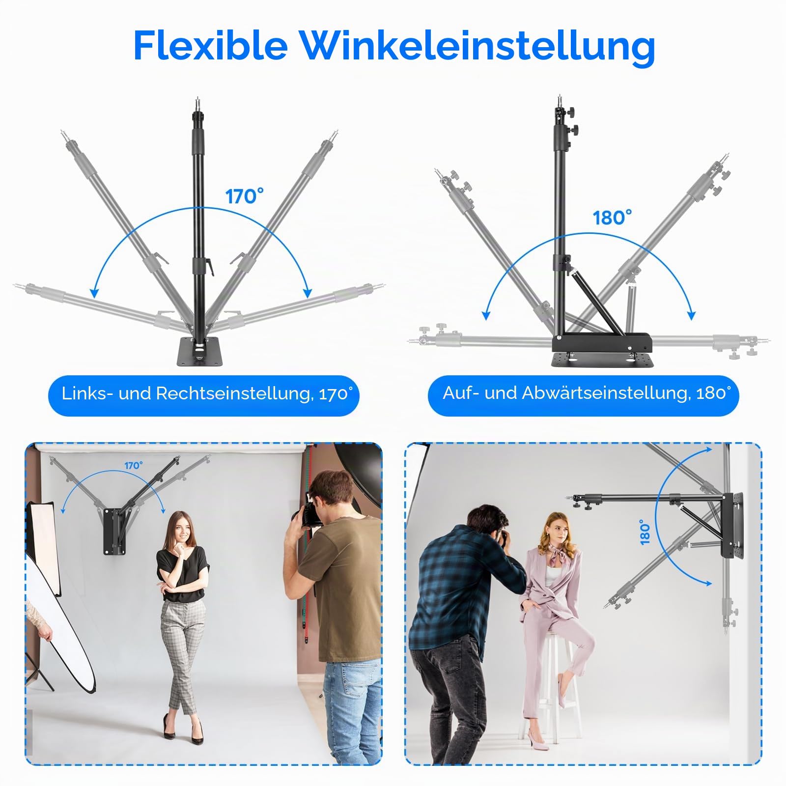 Wandmontage Dreieck Boom Arm 130cm, 180º Drehbare Kamera Wandhalterung Schwenkarm für Fotostudio, Blitzlicht, Softbox, Ringlicht, Schirm, LED-Videoleuchte